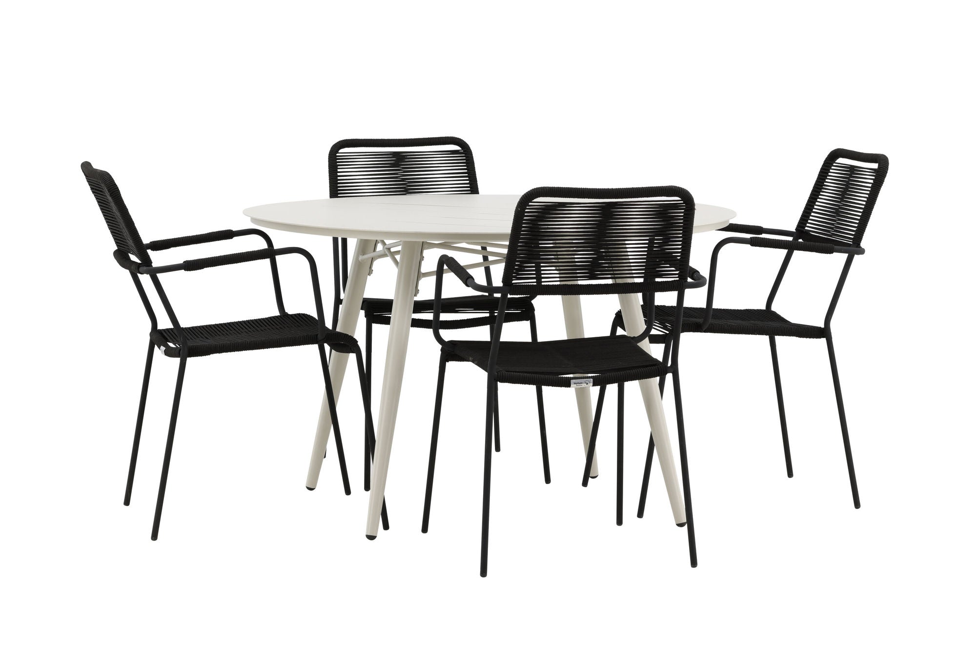 Venture Home Lina spisebord - Beige - rund 120 cm _1+ Lindos Armchair - Black Alu / Black Rope _4