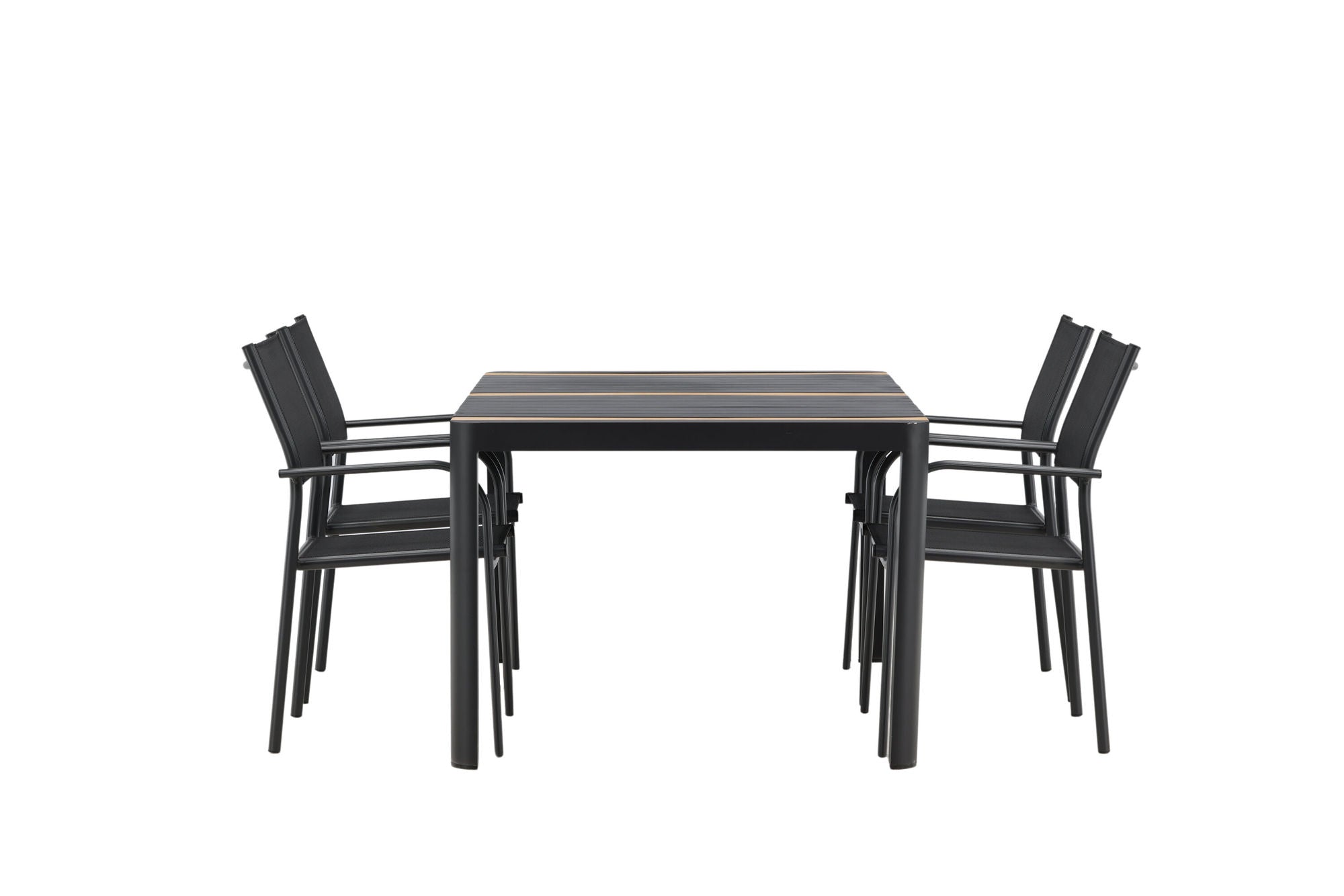 Venture Home Togo - spisebord- Black / Teak - Allu / Teak - 150*100 _1+ Santorini Arm stol (Stackable) - Black alu / Black Textilene _4