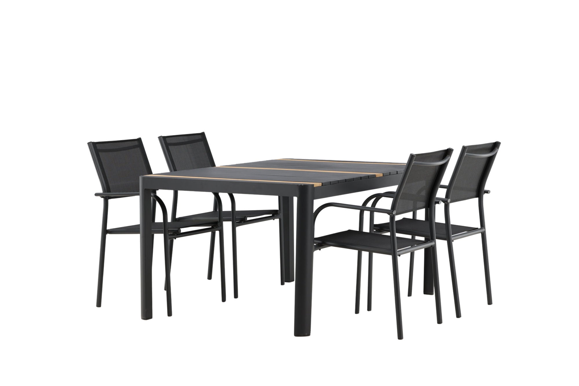 Venture Home Togo - spisebord- Black / Teak - Allu / Teak - 150*100 _1+ Santorini Arm stol (Stackable) - Black alu / Black Textilene _4