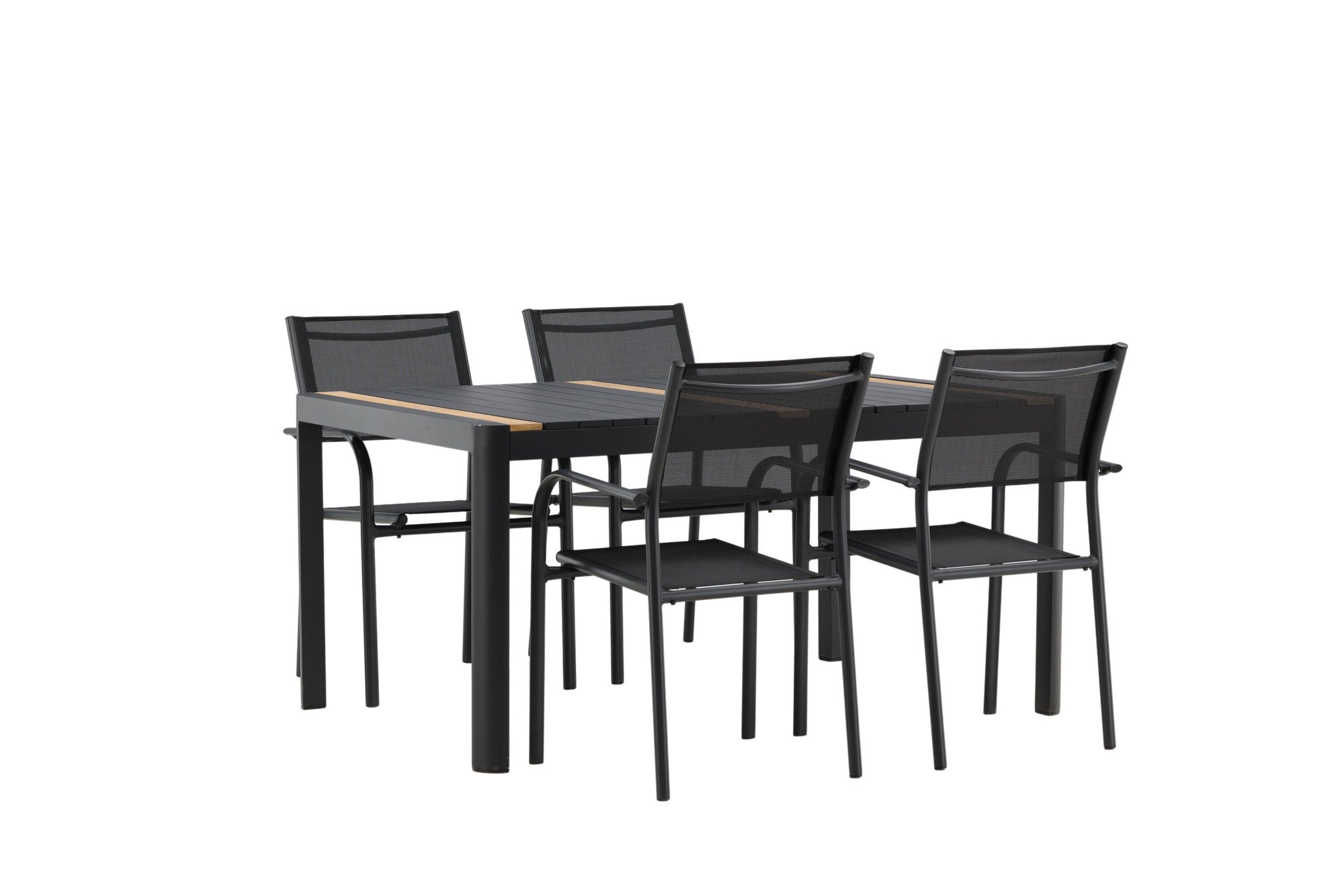 Venture Home Togo - spisebord- Black / Teak - Allu / Teak - 150*100 _1+ Santorini Arm stol (Stackable) - Black alu / Black Textilene _4