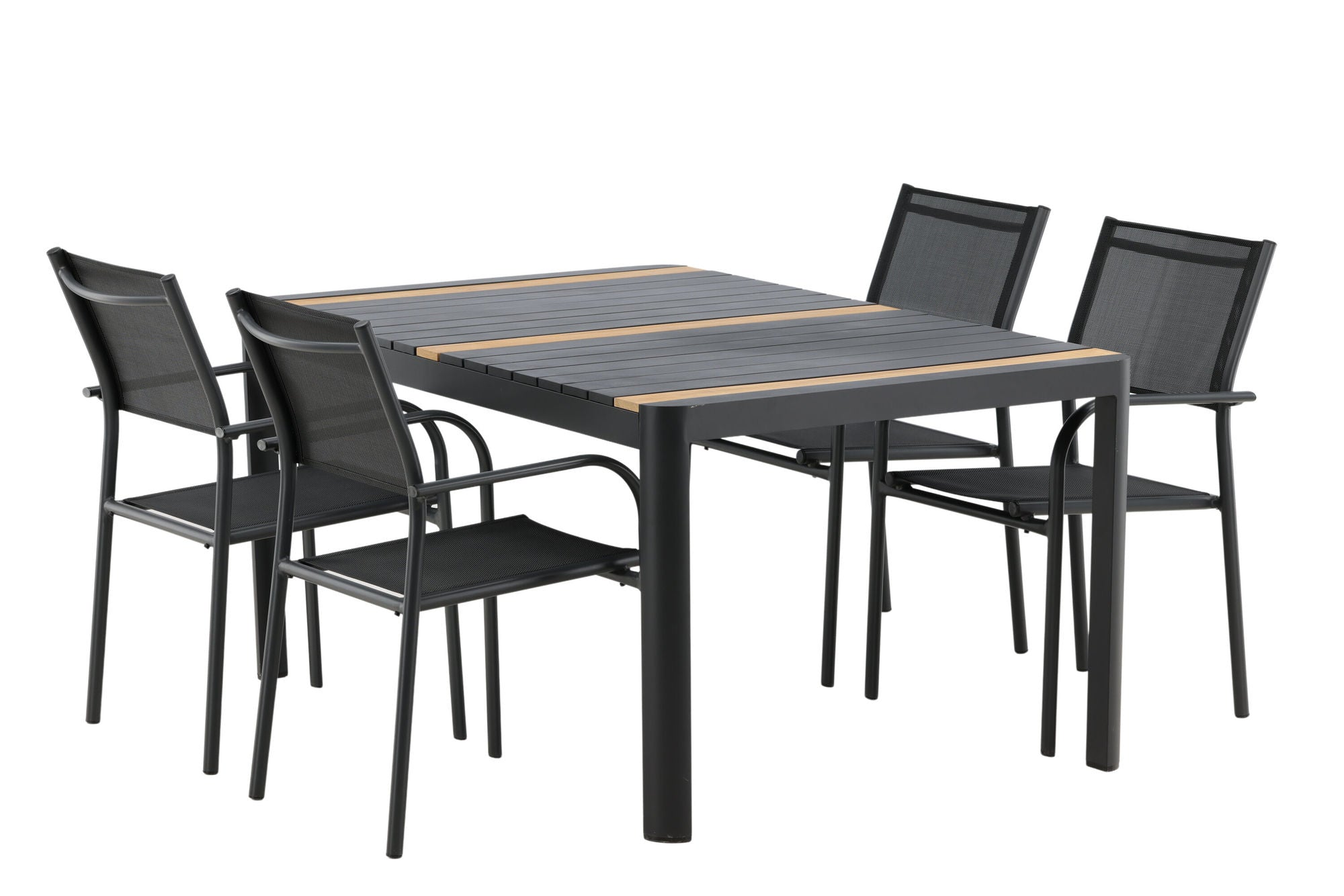 Venture Home Togo - spisebord- Black / Teak - Allu / Teak - 150*100 _1+ Santorini Arm stol (Stackable) - Black alu / Black Textilene _4