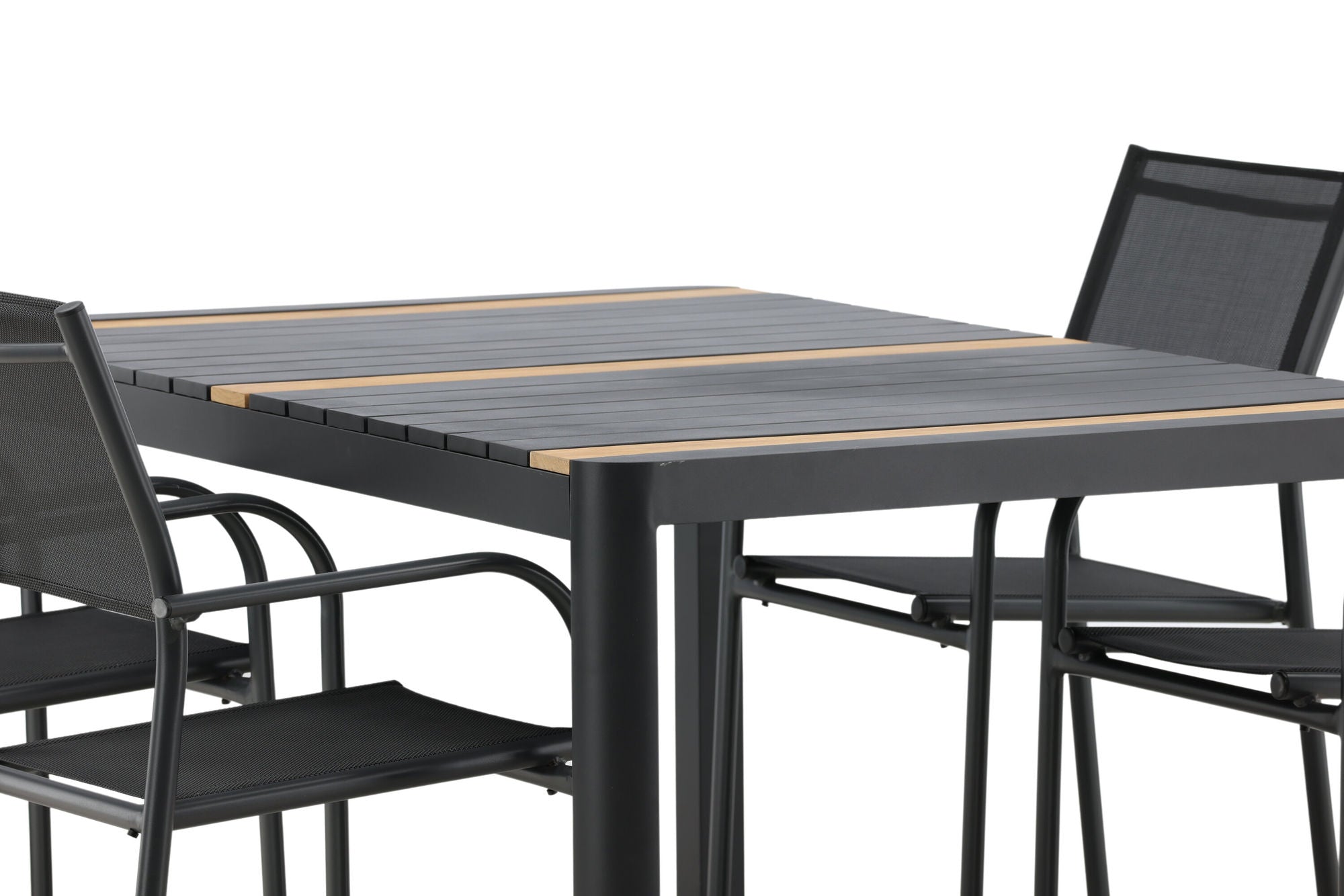 Venture Home Togo - spisebord- Black / Teak - Allu / Teak - 150*100 _1+ Santorini Arm stol (Stackable) - Black alu / Black Textilene _4