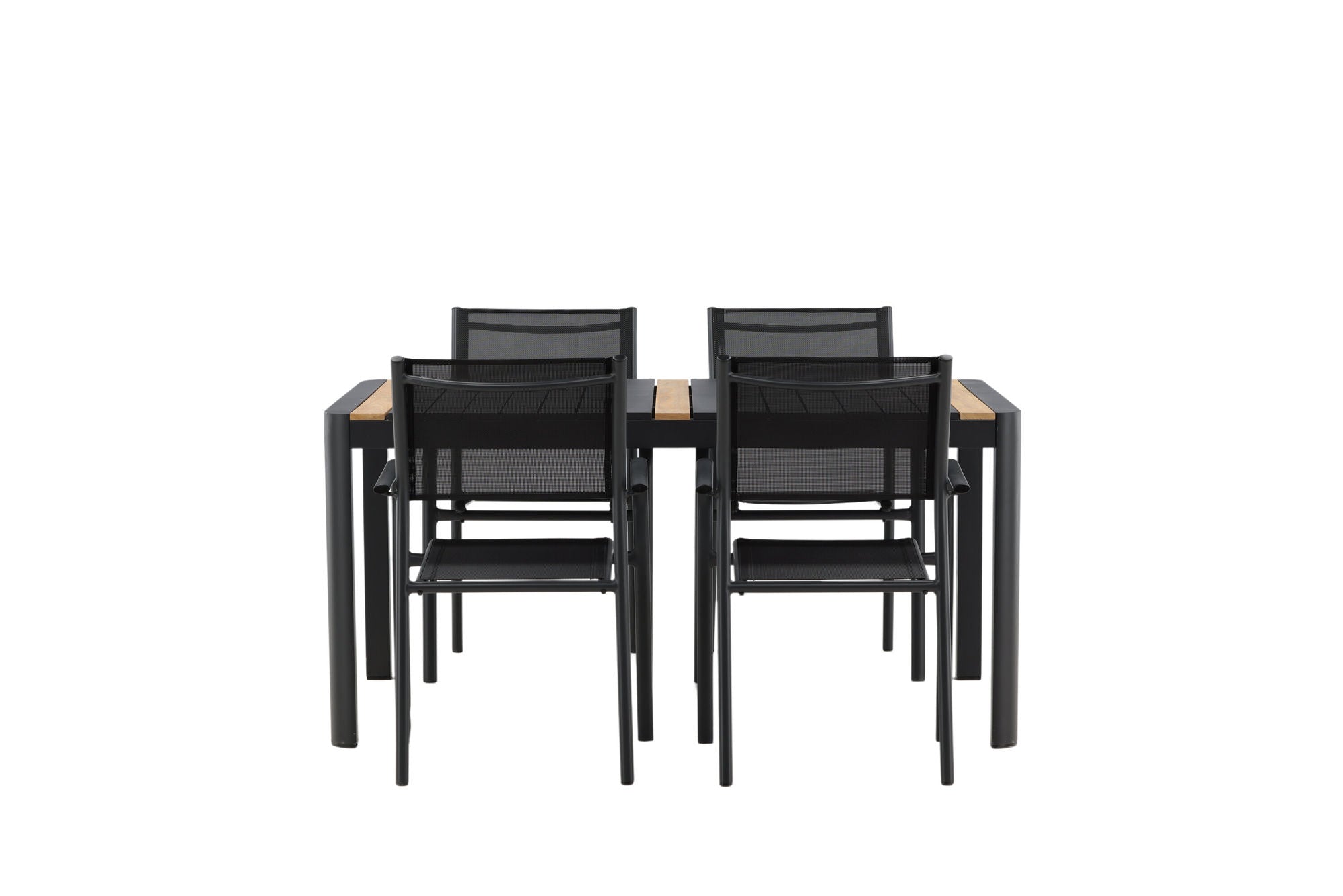 Venture Home Togo - spisebord- Black / Teak - Allu / Teak - 150*100 _1+ Santorini Arm stol (Stackable) - Black alu / Black Textilene _4