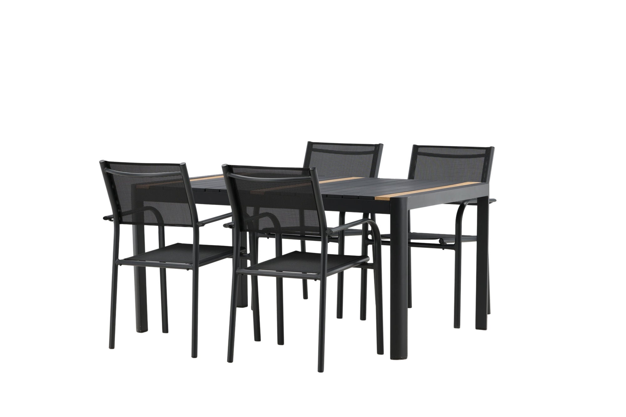 Venture Home Togo - spisebord- Black / Teak - Allu / Teak - 150*100 _1+ Santorini Arm stol (Stackable) - Black alu / Black Textilene _4