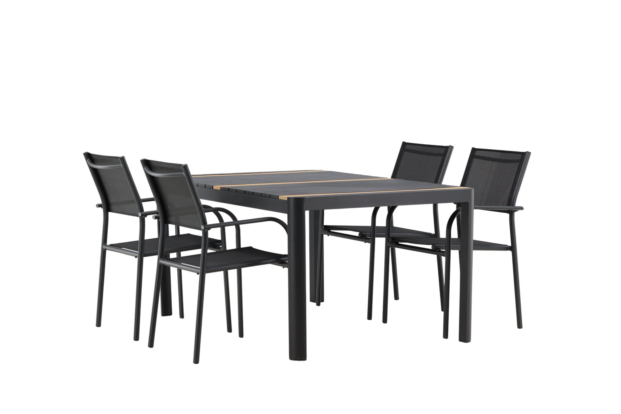 Venture Home Togo - spisebord- Black / Teak - Allu / Teak - 150*100 _1+ Santorini Arm stol (Stackable) - Black alu / Black Textilene _4