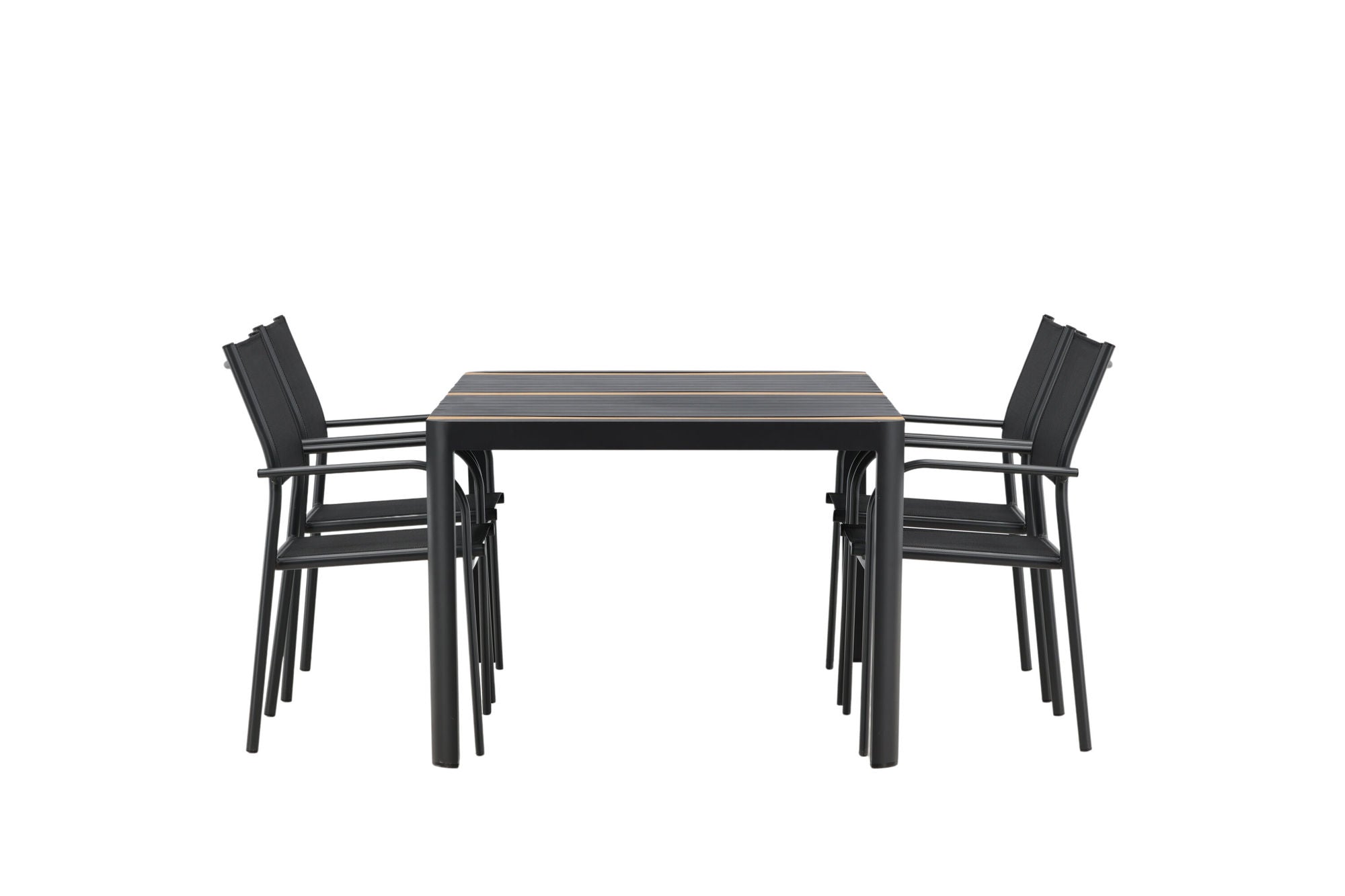 Venture Home Togo - spisebord- Black / Teak - Allu / Teak - 150*100 _1+ Santorini Arm stol (Stackable) - Black alu / Black Textilene _4