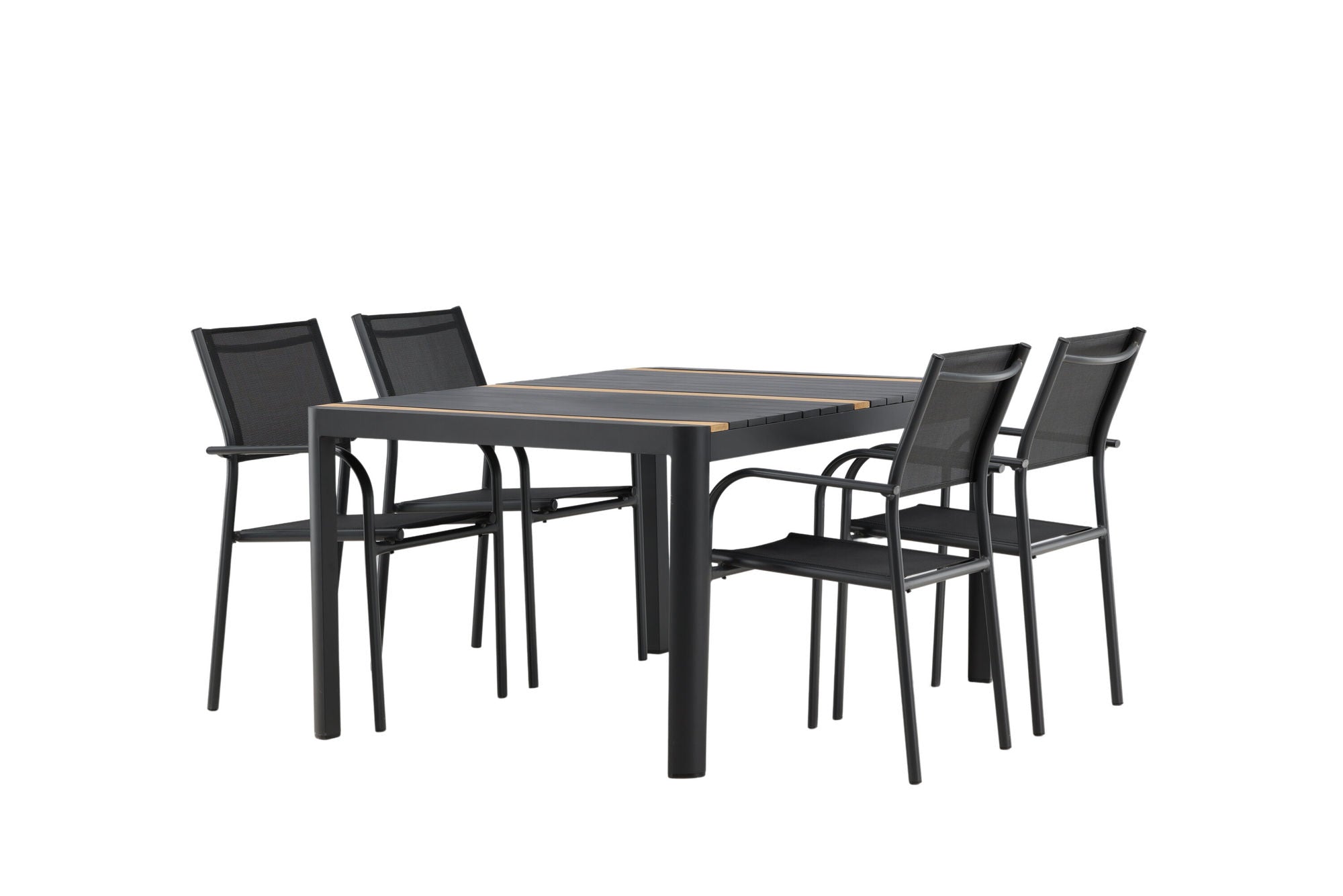 Venture Home Togo - spisebord- Black / Teak - Allu / Teak - 150*100 _1+ Santorini Arm stol (Stackable) - Black alu / Black Textilene _4