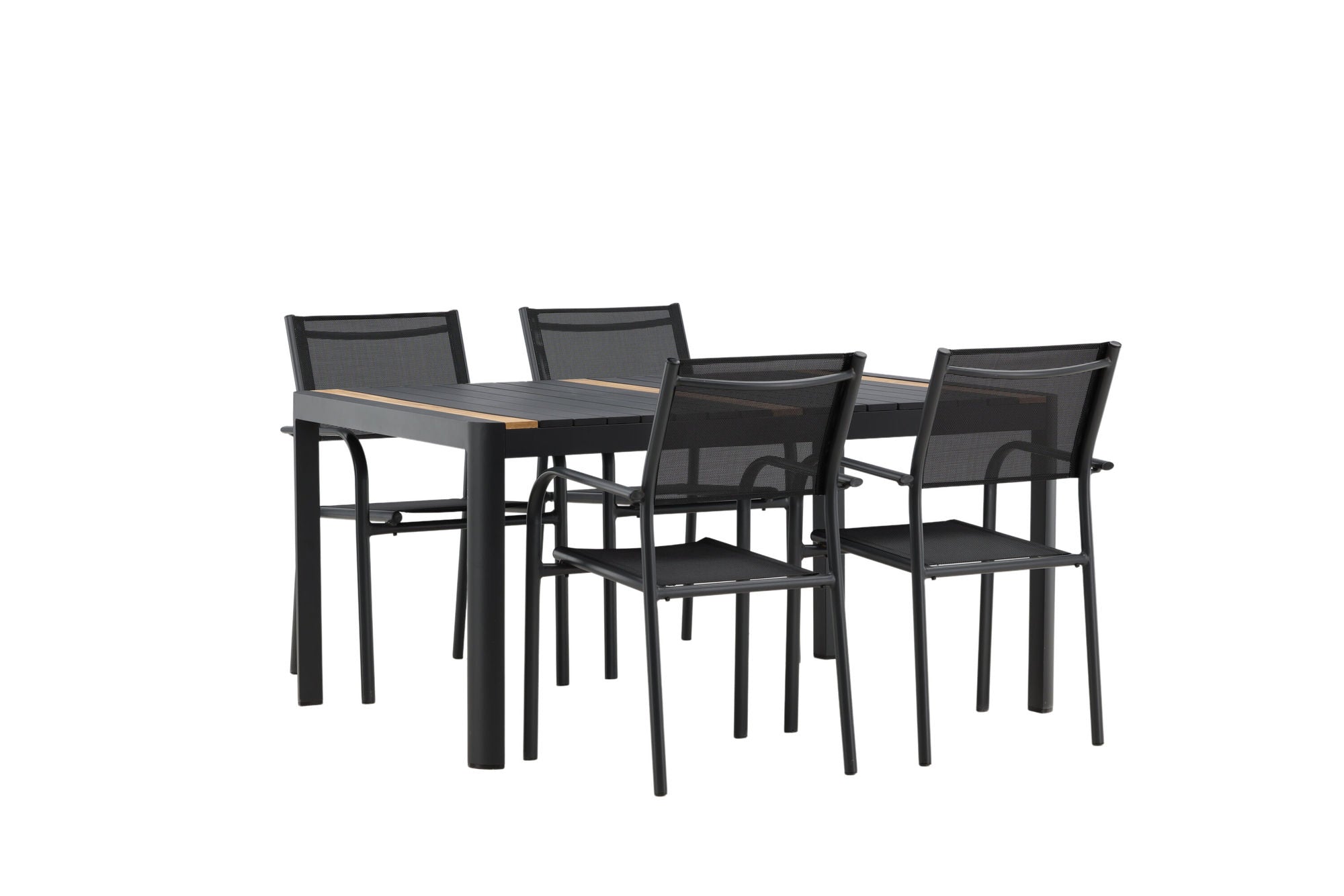 Venture Home Togo - spisebord- Black / Teak - Allu / Teak - 150*100 _1+ Santorini Arm stol (Stackable) - Black alu / Black Textilene _4