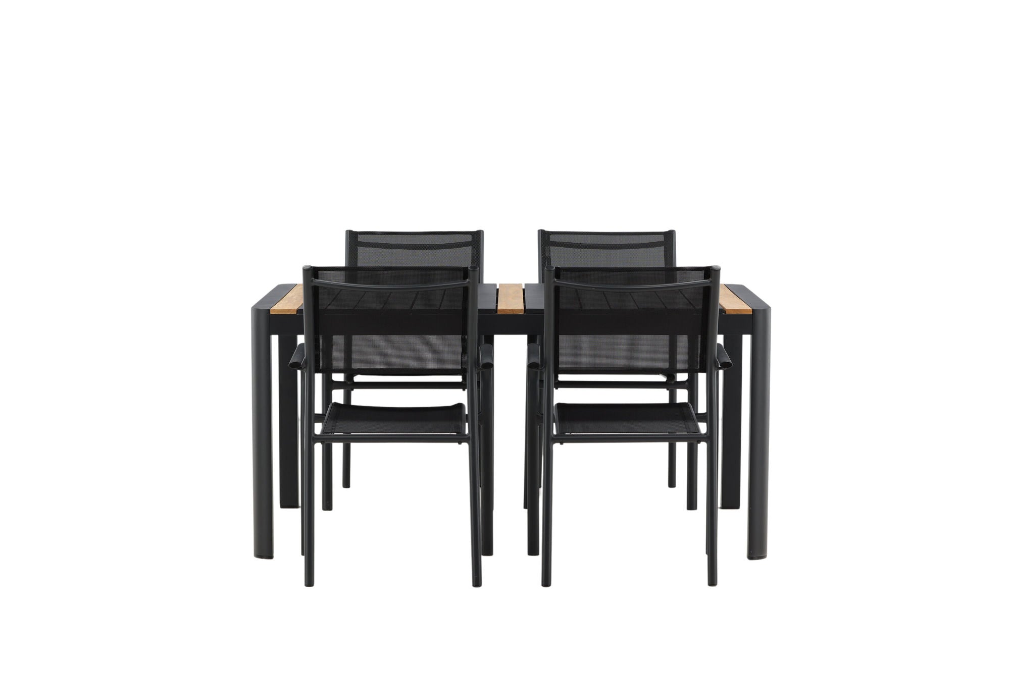 Venture Home Togo - spisebord- Black / Teak - Allu / Teak - 150*100 _1+ Santorini Arm stol (Stackable) - Black alu / Black Textilene _4