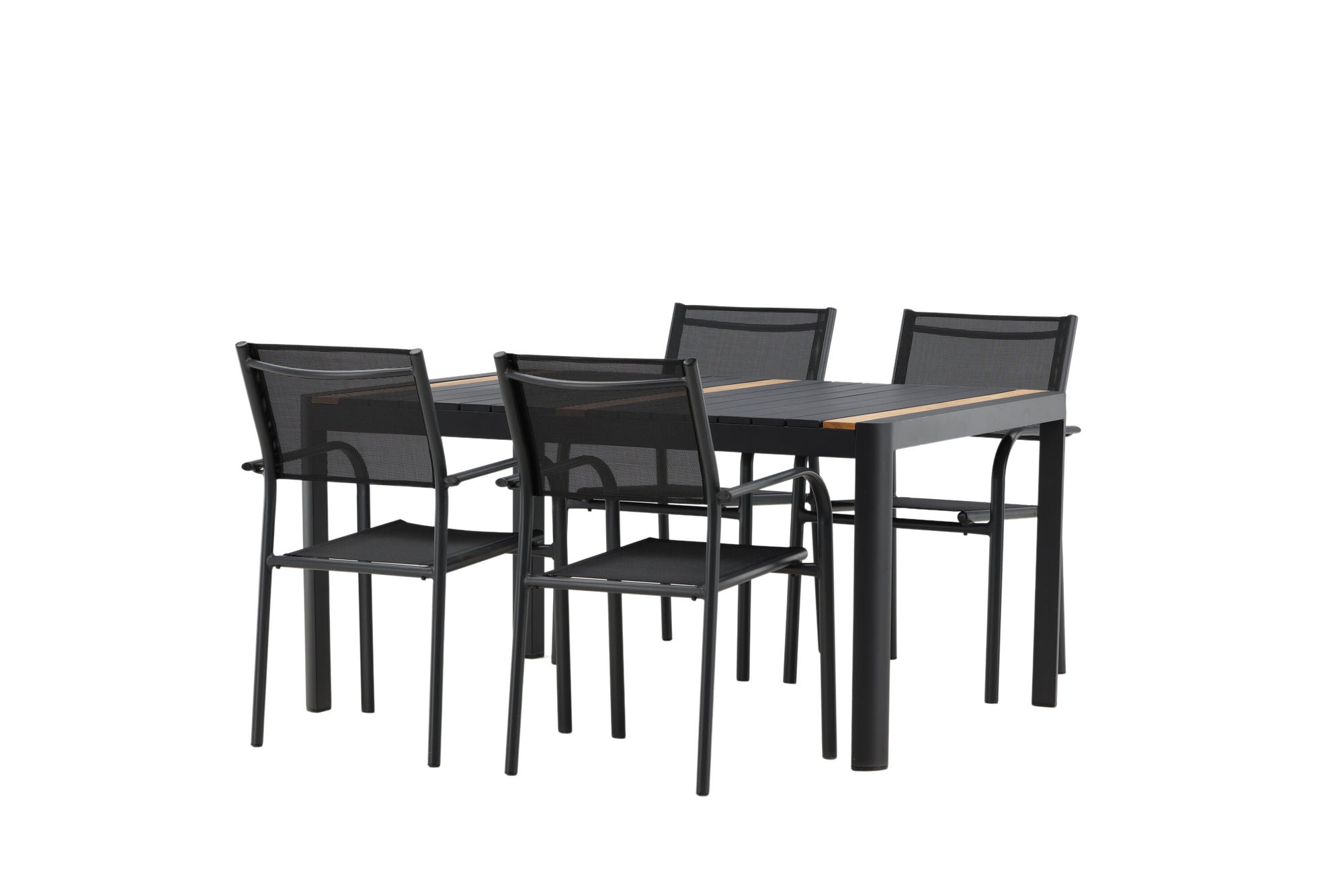 Venture Home Togo - spisebord- Black / Teak - Allu / Teak - 150*100 _1+ Santorini Arm stol (Stackable) - Black alu / Black Textilene _4