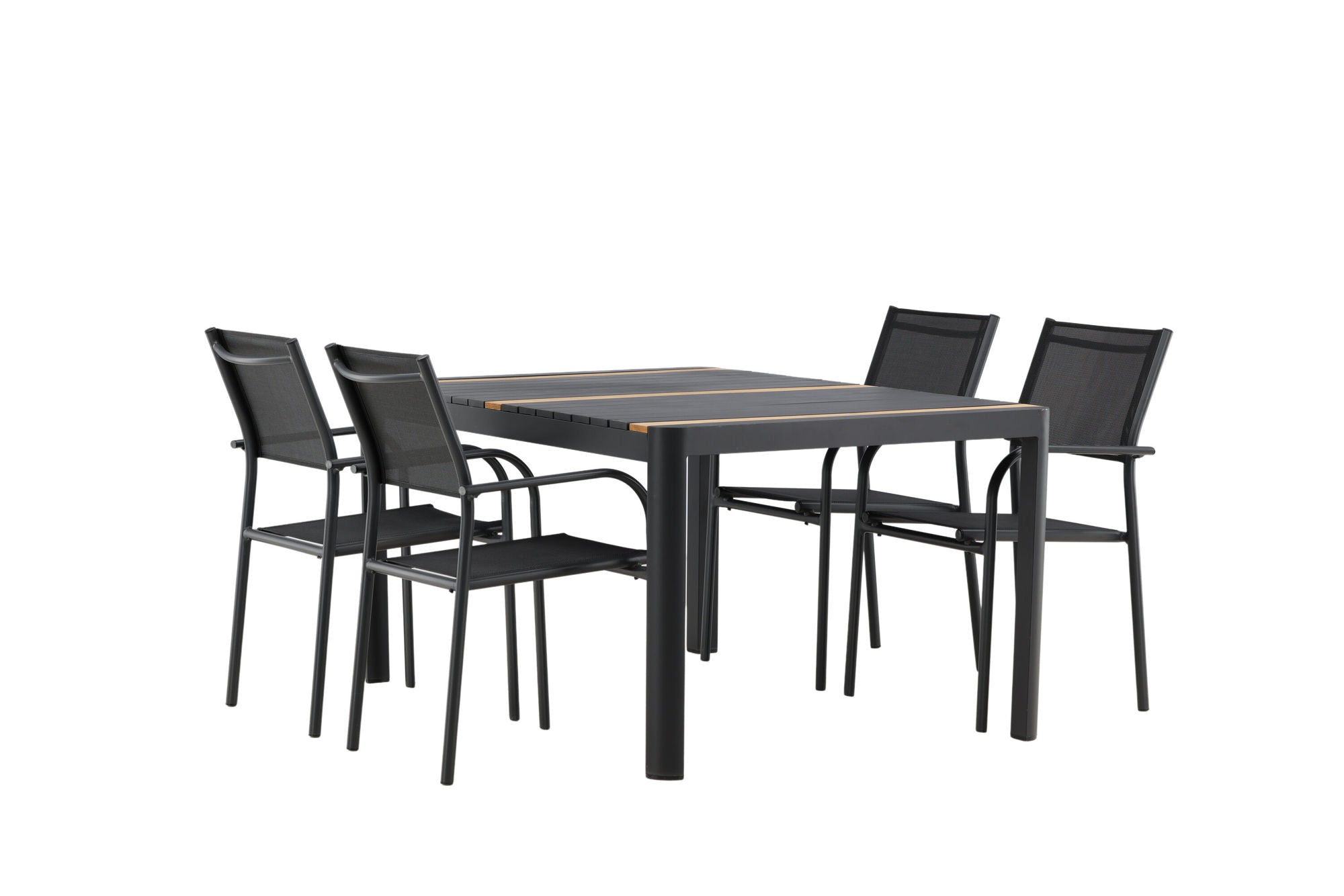 Venture Home Togo - spisebord- Black / Teak - Allu / Teak - 150*100 _1+ Santorini Arm stol (Stackable) - Black alu / Black Textilene _4