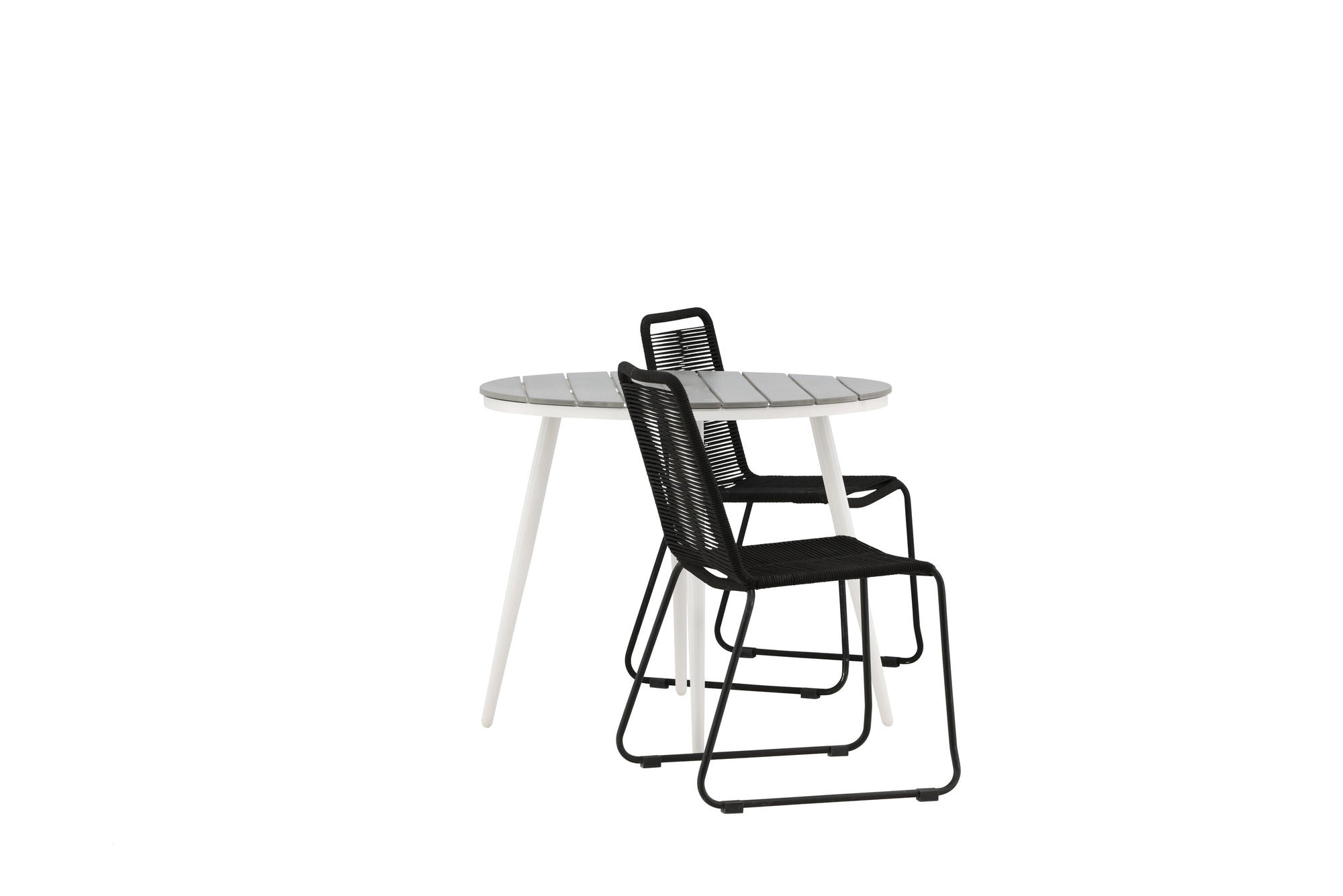 Venture Home Break - spisebord rund- White / Grey - Alu / Aintwood - 90ø _1+ Lindos Stacking stol - Black Alu / Black Rope _2