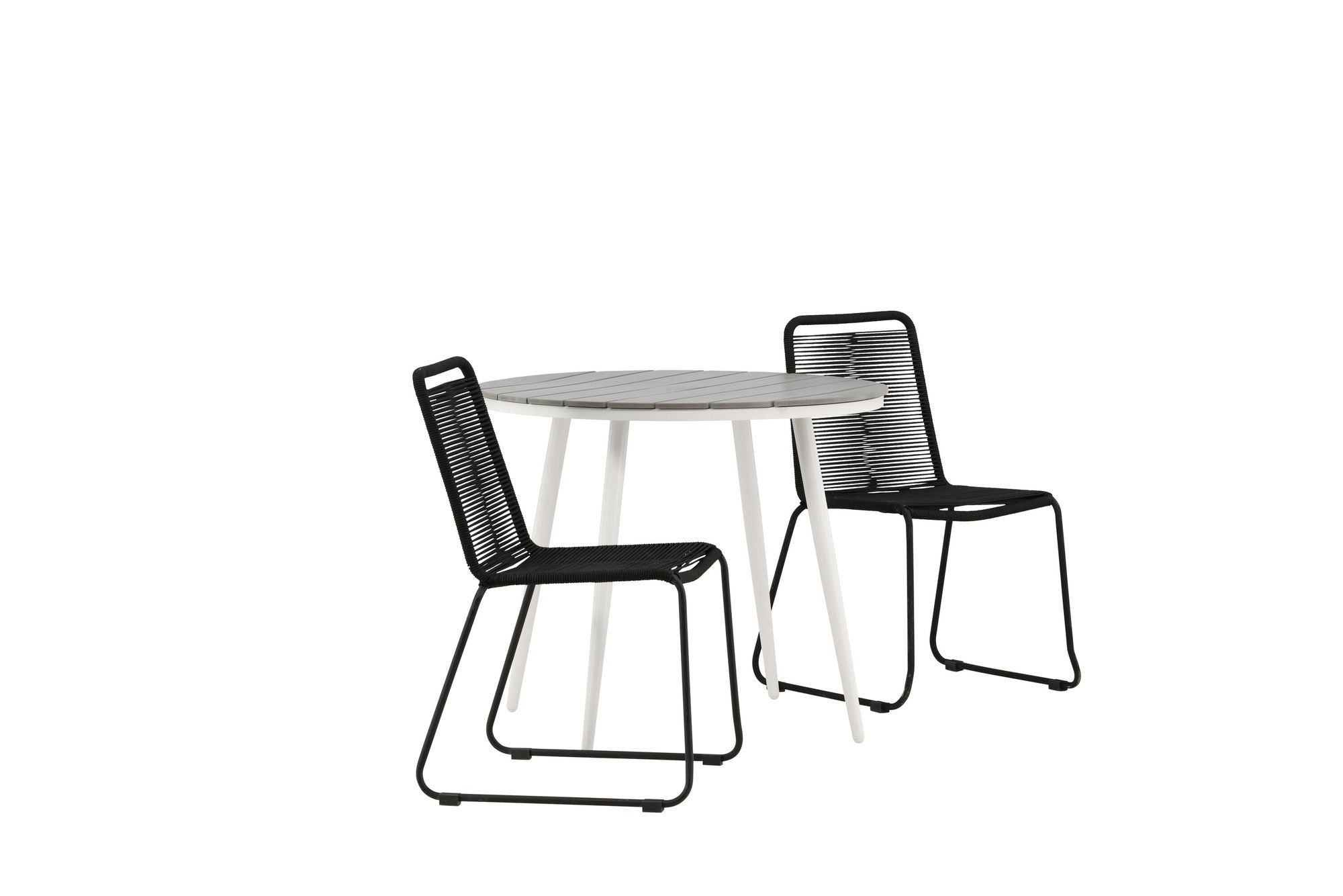 Venture Home Break - spisebord rund- White / Grey - Alu / Aintwood - 90ø _1+ Lindos Stacking stol - Black Alu / Black Rope _2