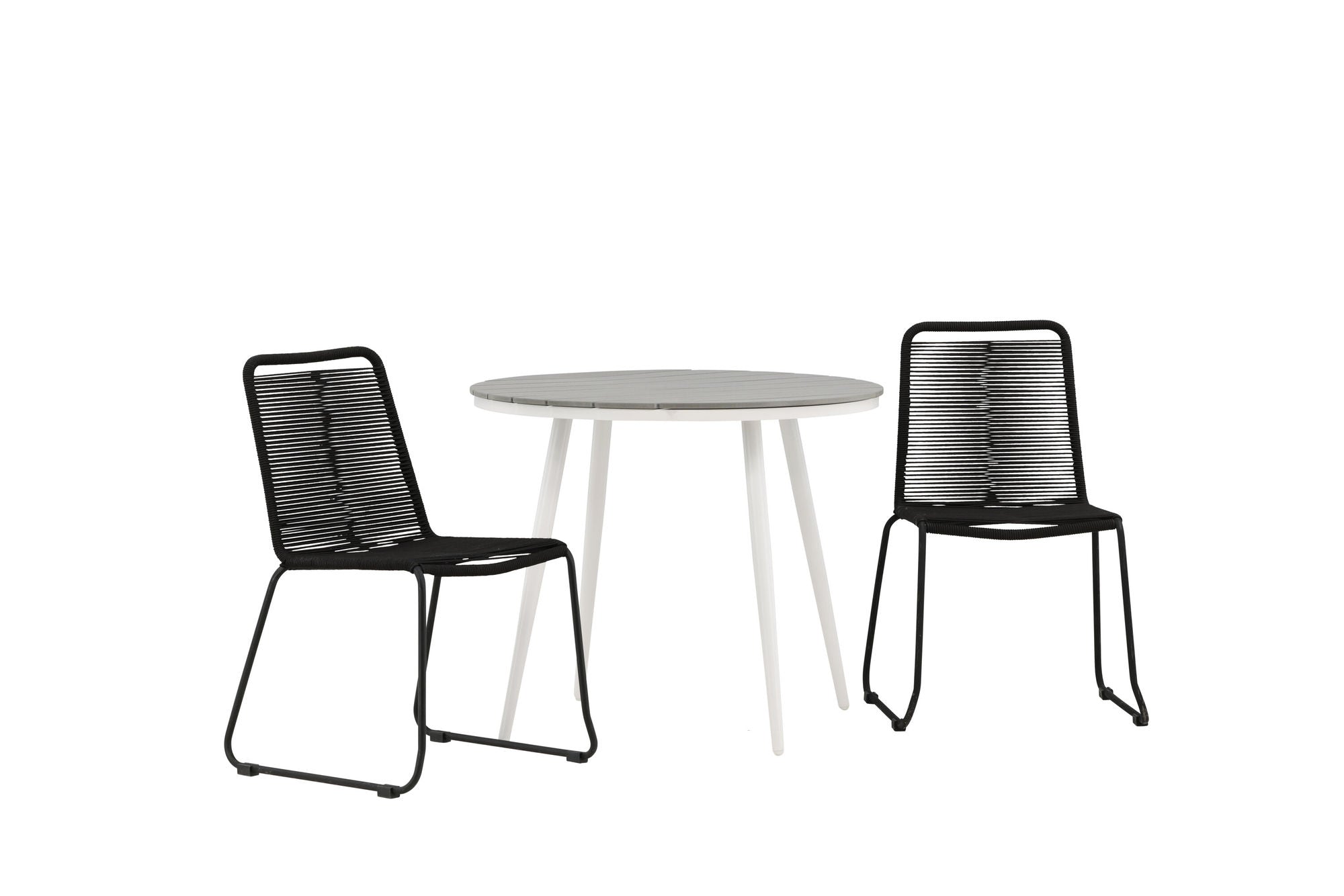 Venture Home Break - spisebord rund- White / Grey - Alu / Aintwood - 90ø _1+ Lindos Stacking stol - Black Alu / Black Rope _2