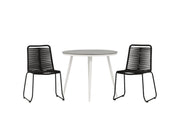 Venture Home Break - spisebord rund- White / Grey - Alu / Aintwood - 90ø _1+ Lindos Stacking stol - Black Alu / Black Rope _2