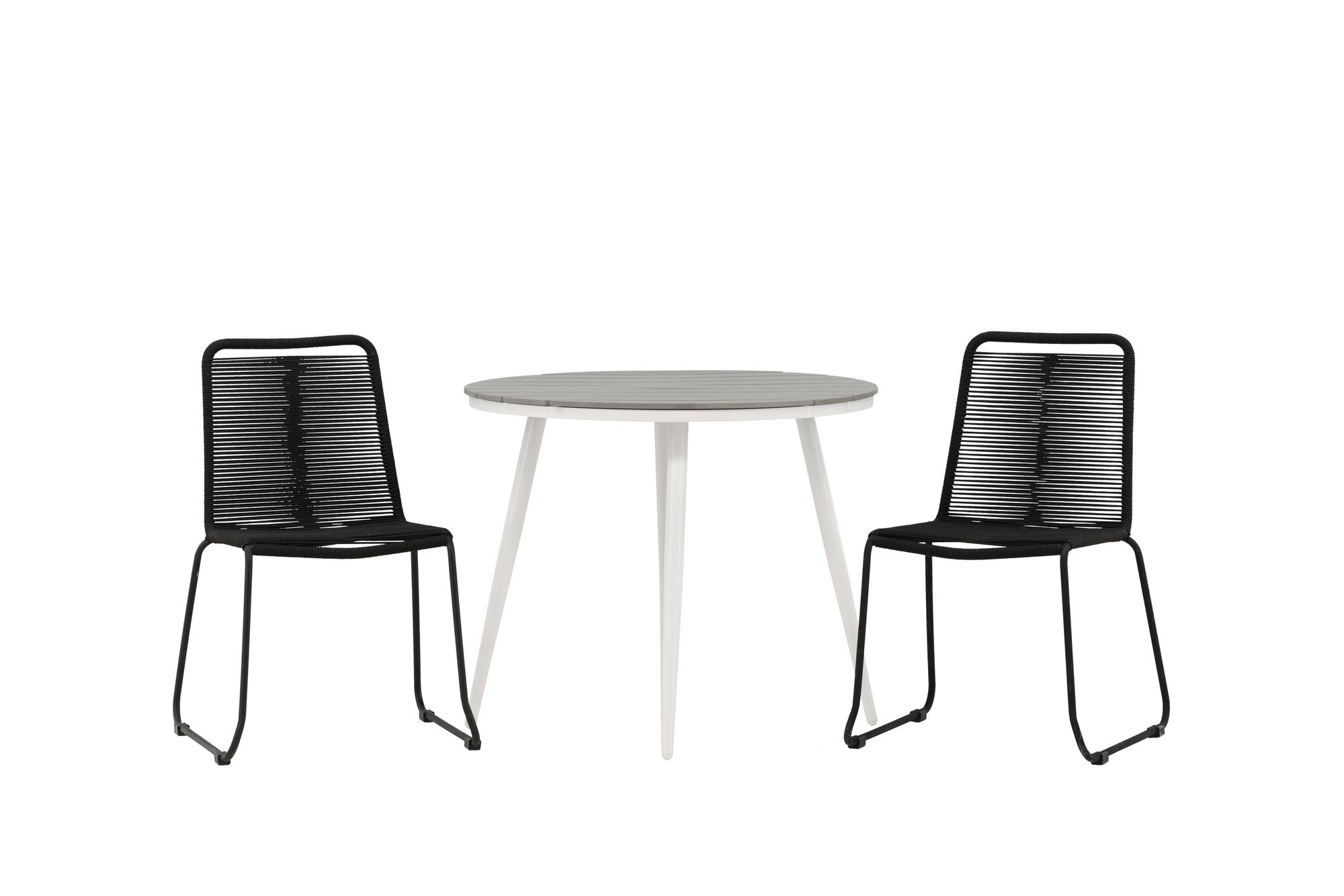 Venture Home Break - spisebord rund- White / Grey - Alu / Aintwood - 90ø _1+ Lindos Stacking stol - Black Alu / Black Rope _2