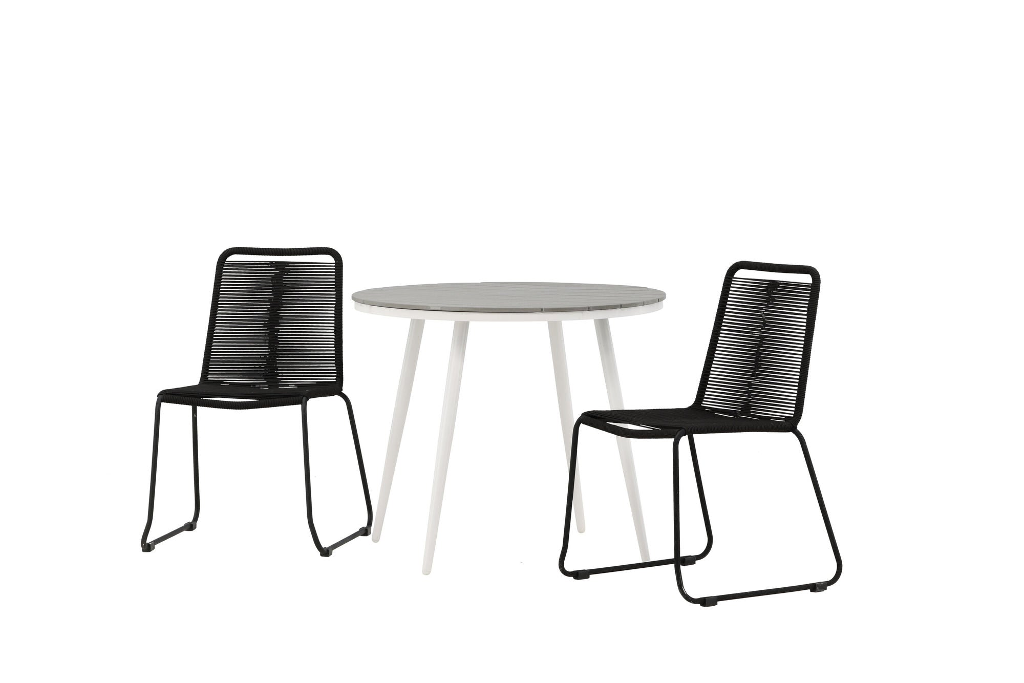 Venture Home Break - spisebord rund- White / Grey - Alu / Aintwood - 90ø _1+ Lindos Stacking stol - Black Alu / Black Rope _2