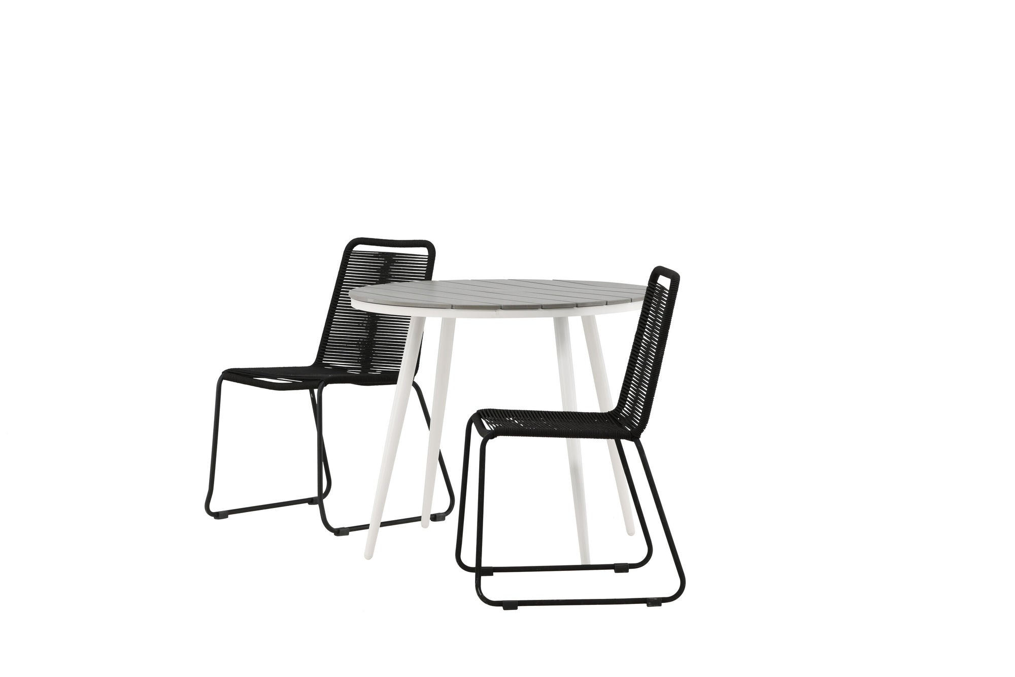Venture Home Break - spisebord rund- White / Grey - Alu / Aintwood - 90ø _1+ Lindos Stacking stol - Black Alu / Black Rope _2