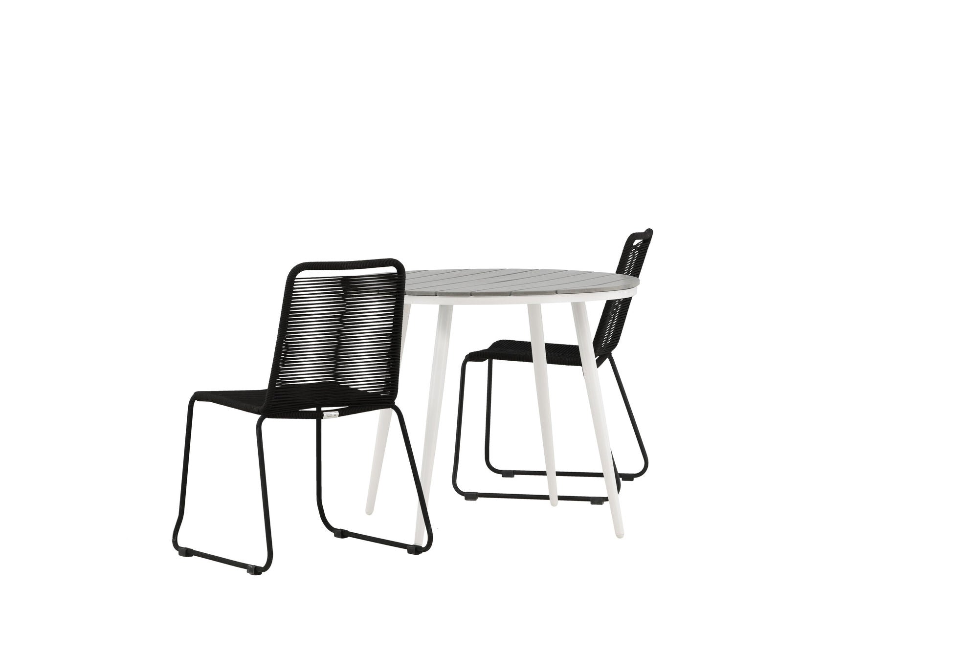 Venture Home Break - spisebord rund- White / Grey - Alu / Aintwood - 90ø _1+ Lindos Stacking stol - Black Alu / Black Rope _2