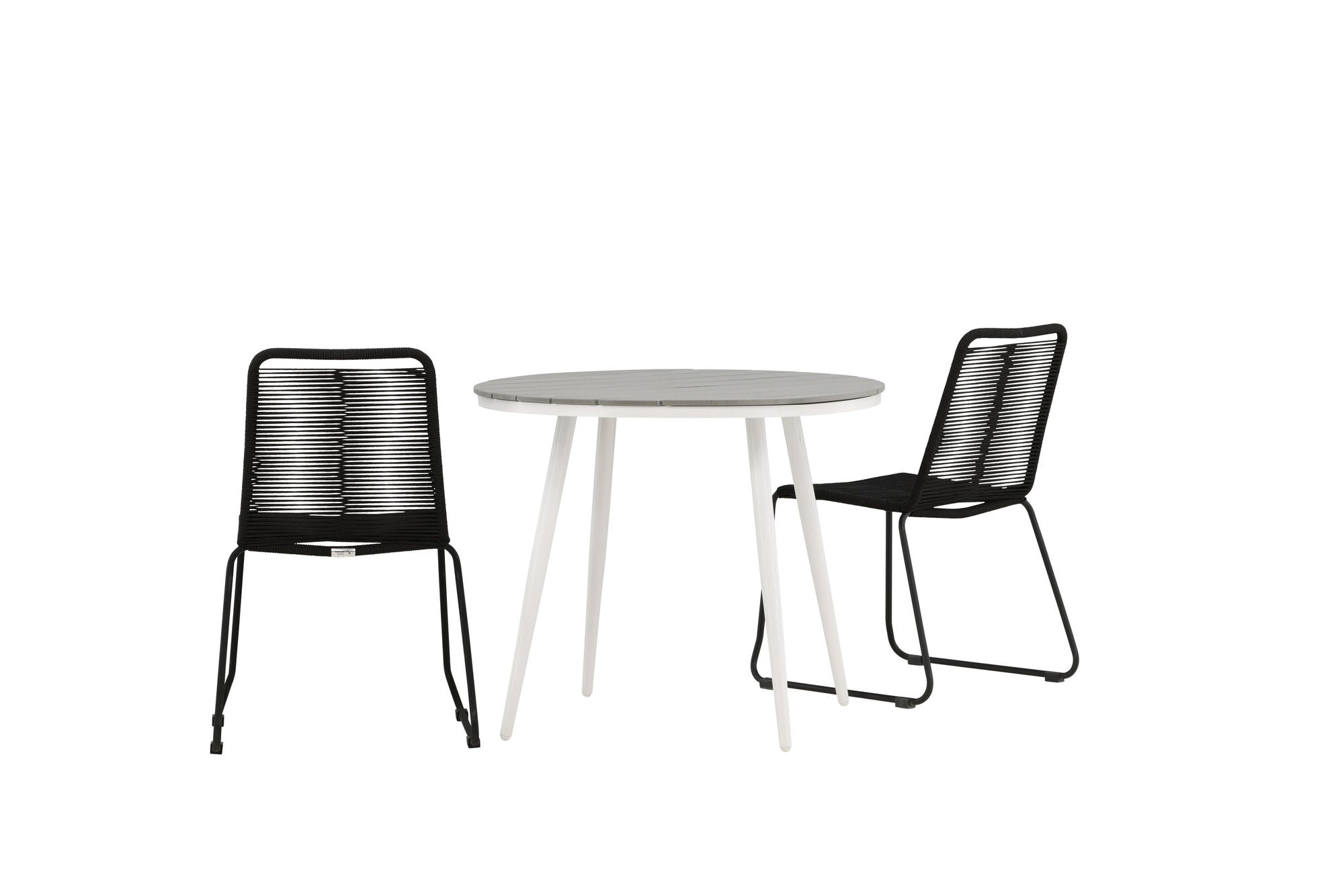 Venture Home Break - spisebord rund- White / Grey - Alu / Aintwood - 90ø _1+ Lindos Stacking stol - Black Alu / Black Rope _2