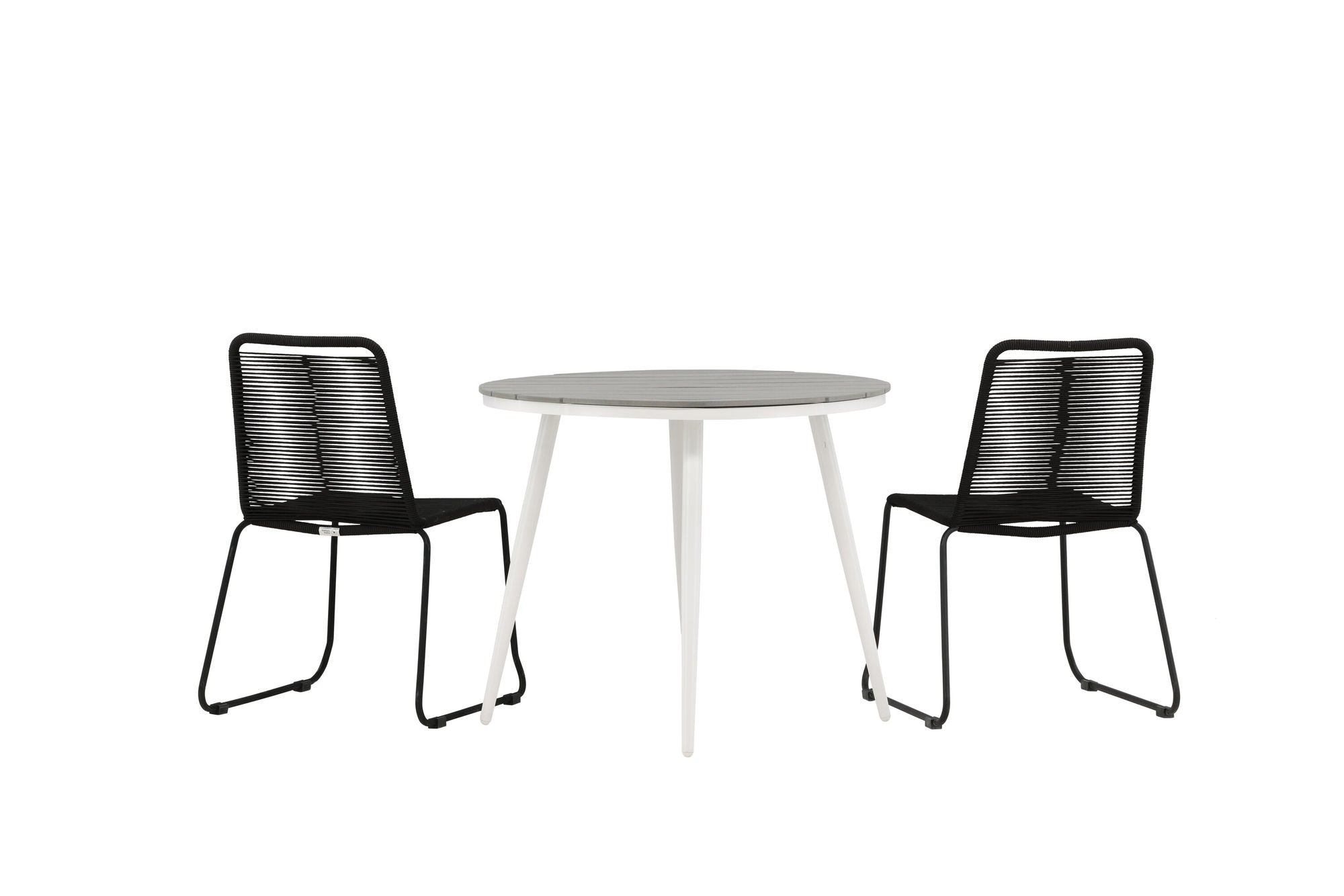 Venture Home Break - spisebord rund- White / Grey - Alu / Aintwood - 90ø _1+ Lindos Stacking stol - Black Alu / Black Rope _2