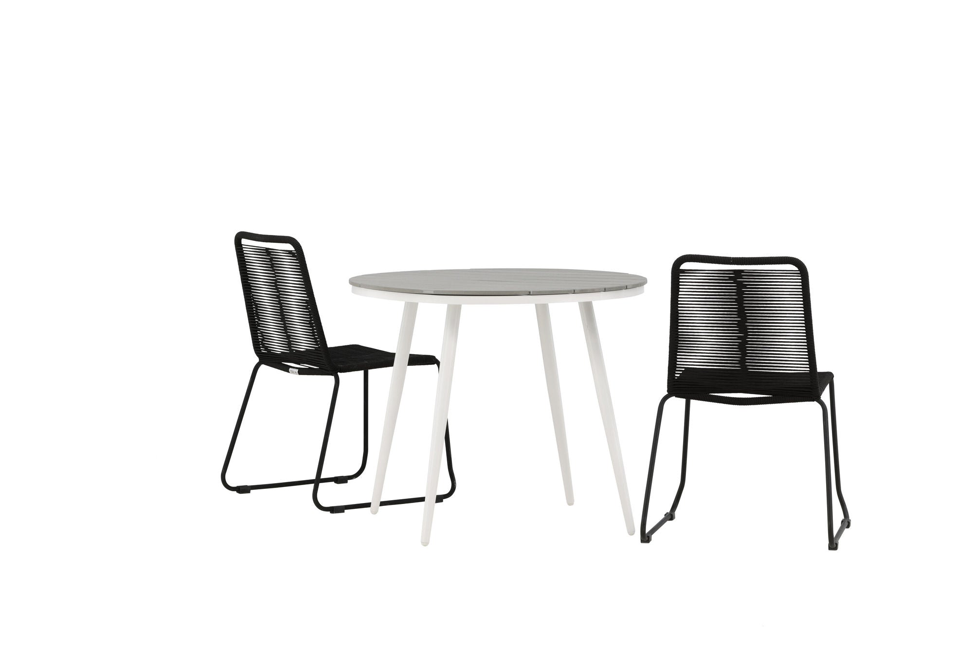 Venture Home Break - spisebord rund- White / Grey - Alu / Aintwood - 90ø _1+ Lindos Stacking stol - Black Alu / Black Rope _2