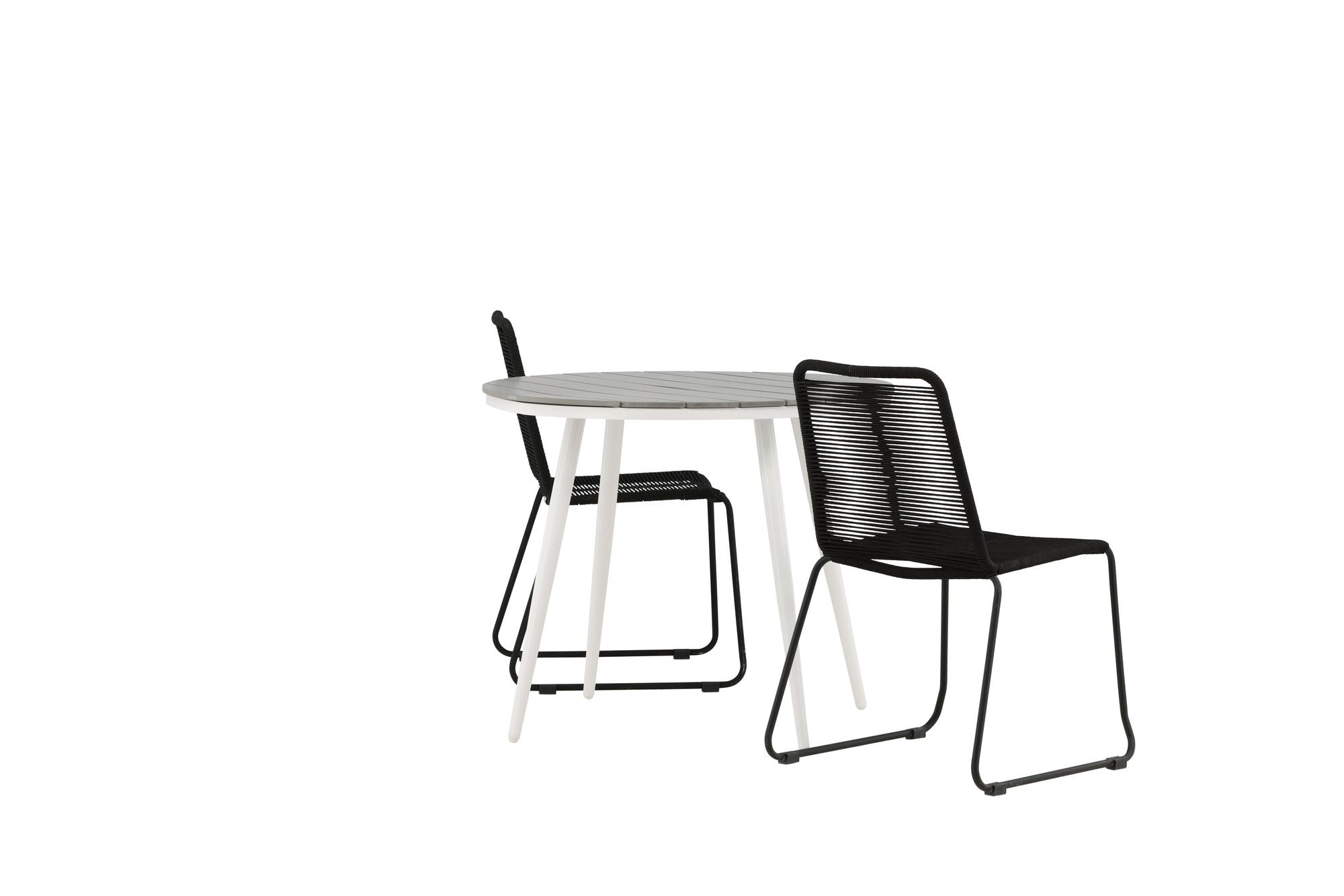 Venture Home Break - spisebord rund- White / Grey - Alu / Aintwood - 90ø _1+ Lindos Stacking stol - Black Alu / Black Rope _2