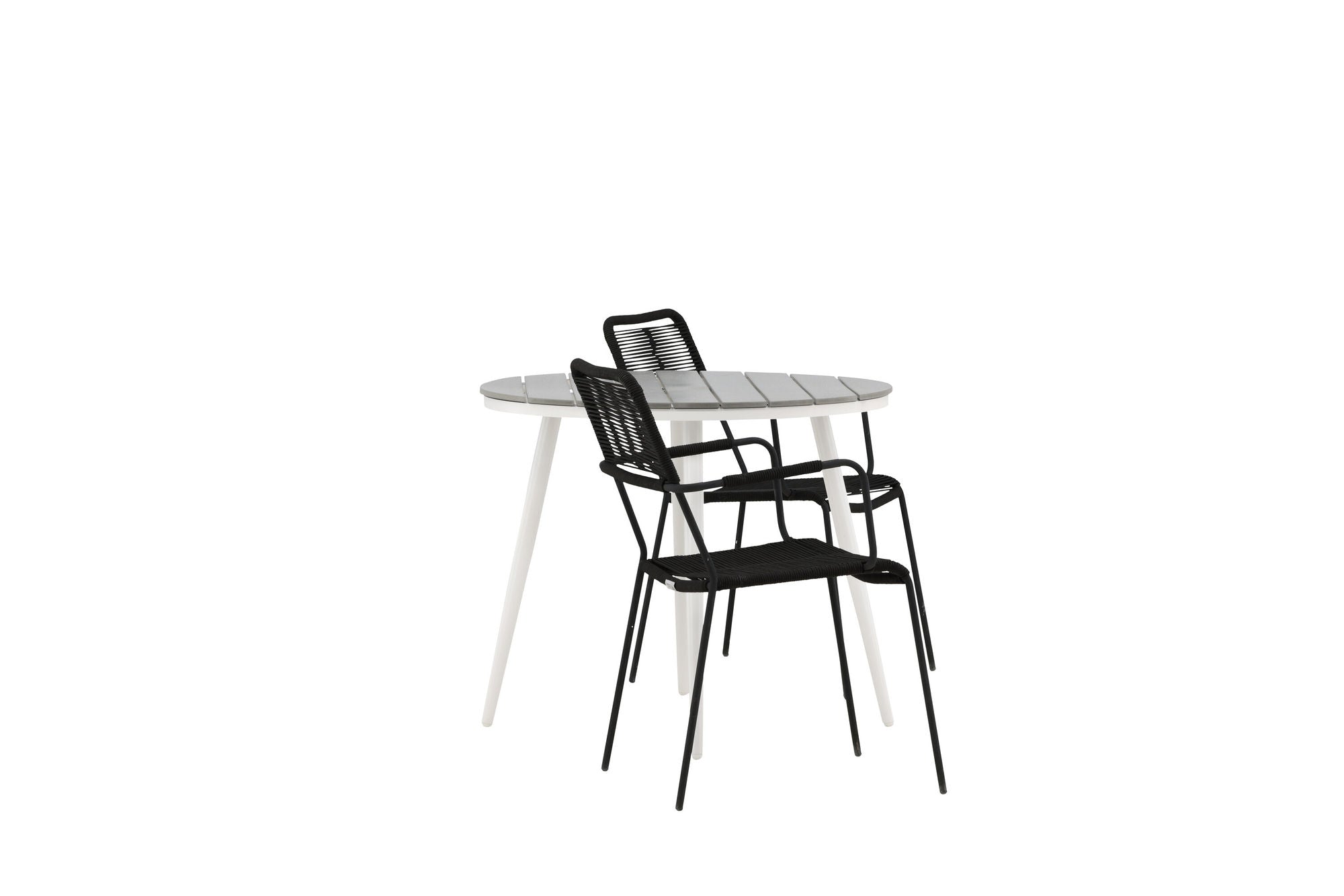 Venture Home Break - spisebord rund- White / Grey - Alu / Aintwood - 90ø _1+ Lindos Armchair - Black Alu / Black Rope _2