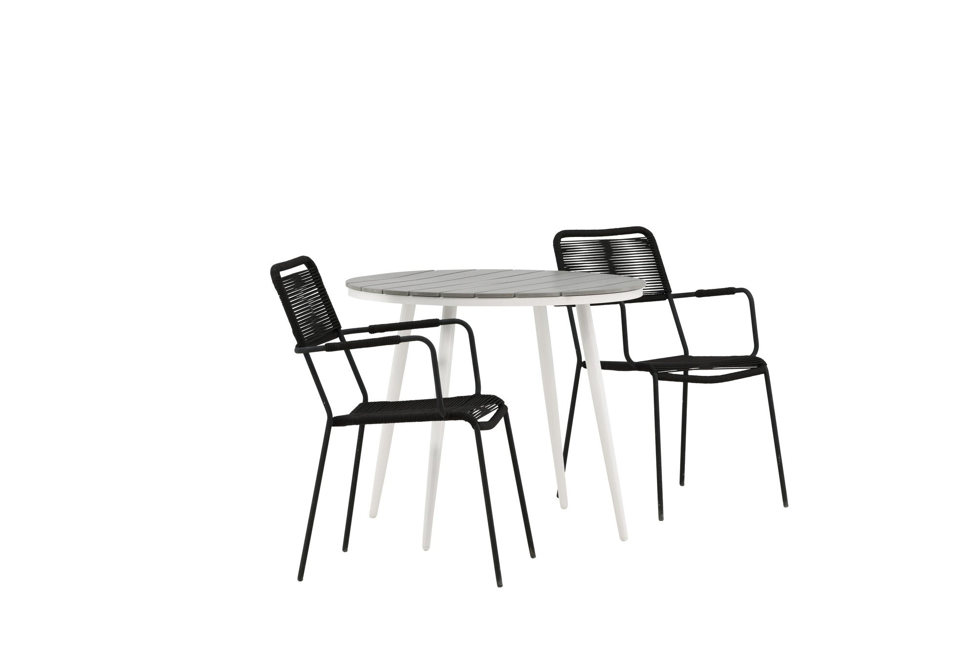 Venture Home Break - spisebord rund- White / Grey - Alu / Aintwood - 90ø _1+ Lindos Armchair - Black Alu / Black Rope _2