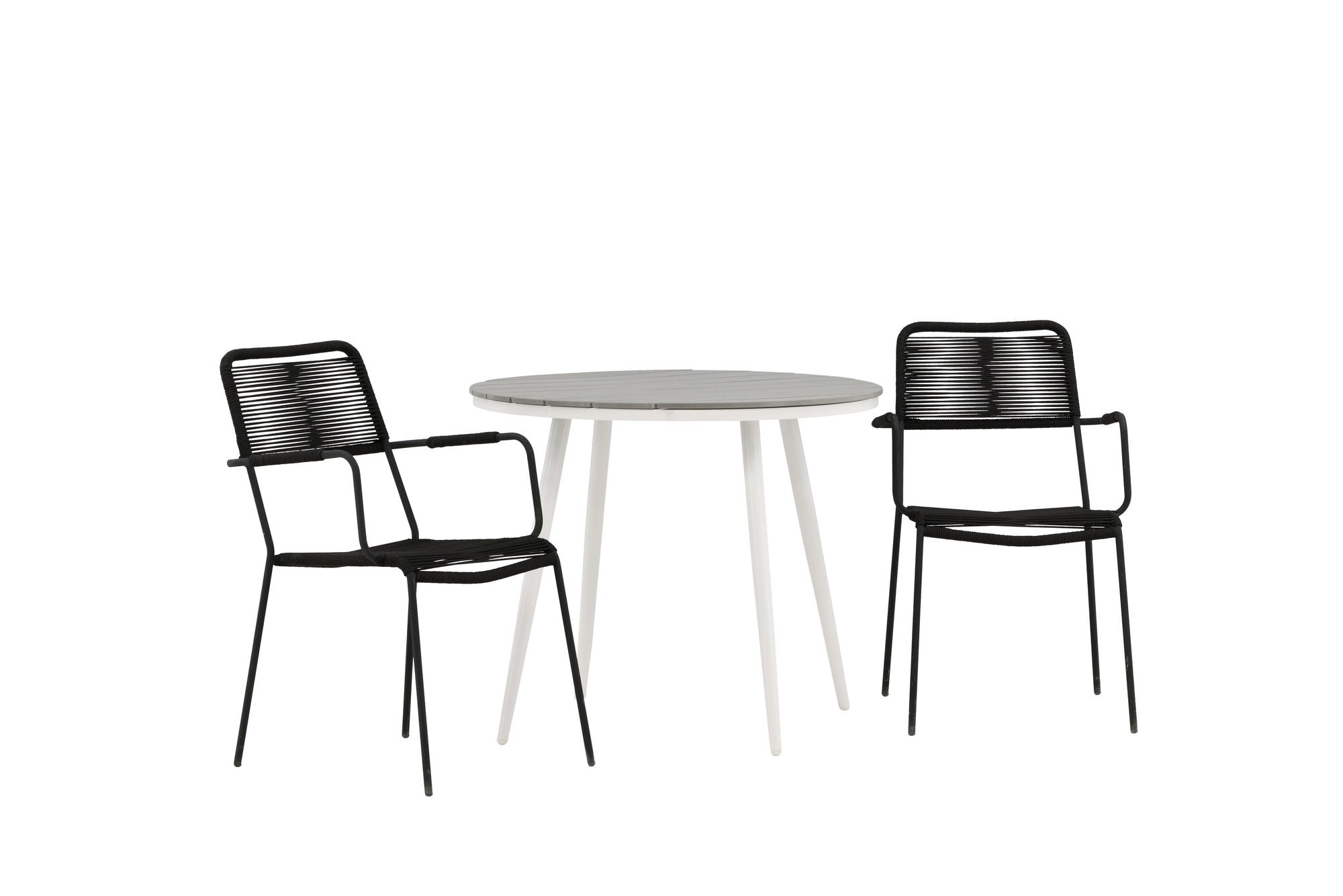 Venture Home Break - spisebord rund- White / Grey - Alu / Aintwood - 90ø _1+ Lindos Armchair - Black Alu / Black Rope _2