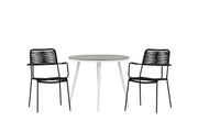 Venture Home Break - spisebord rund- White / Grey - Alu / Aintwood - 90ø _1+ Lindos Armchair - Black Alu / Black Rope _2