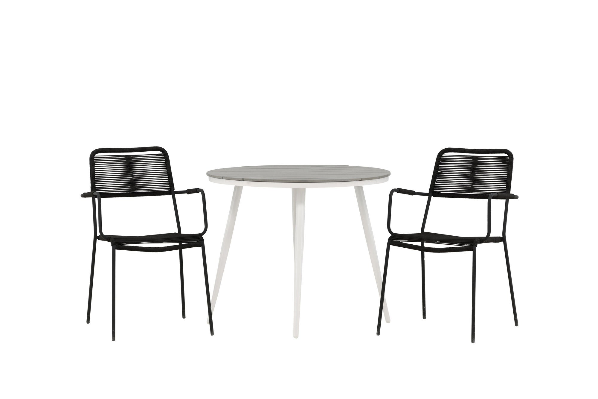 Venture Home Break - spisebord rund- White / Grey - Alu / Aintwood - 90ø _1+ Lindos Armchair - Black Alu / Black Rope _2