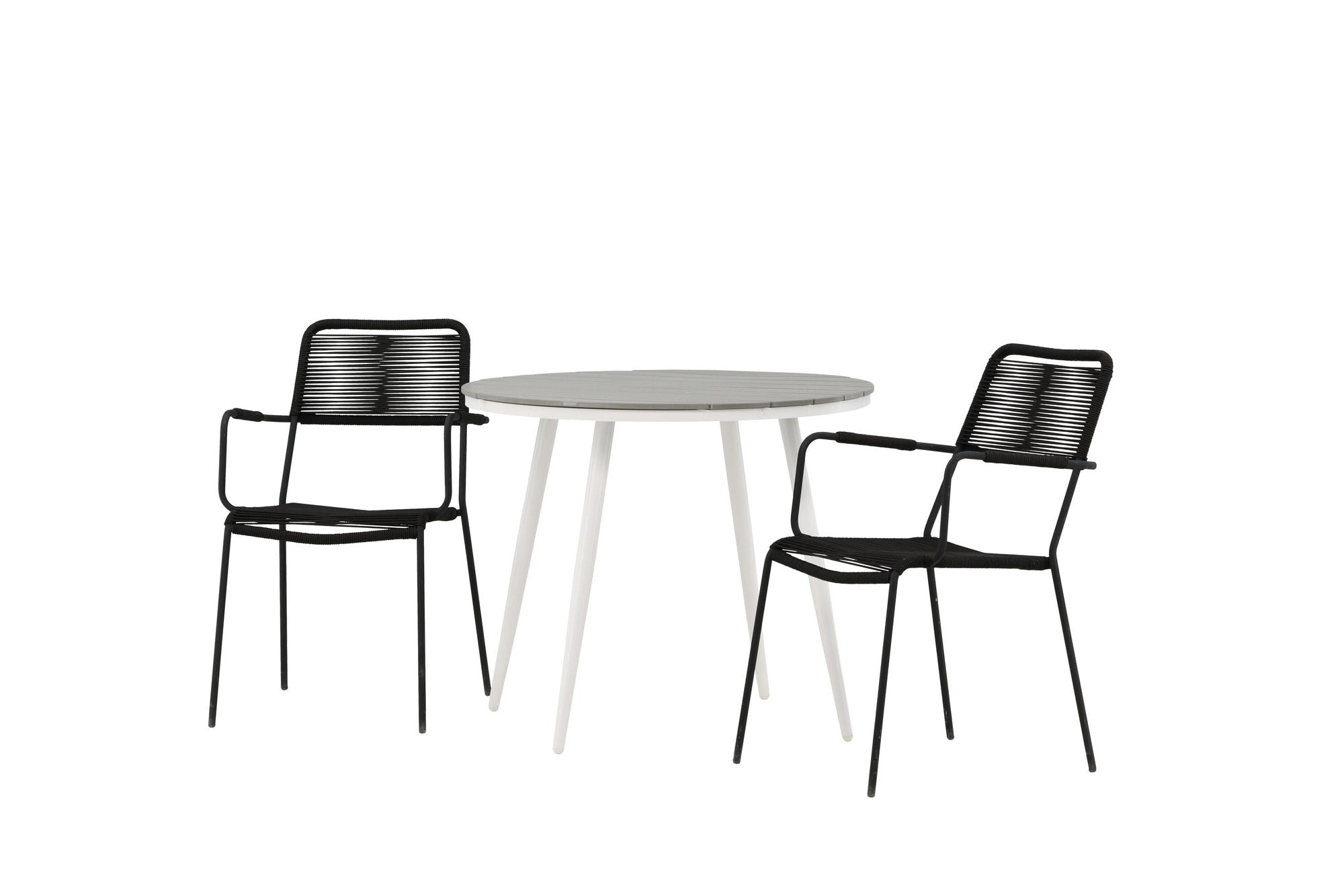 Venture Home Break - spisebord rund- White / Grey - Alu / Aintwood - 90ø _1+ Lindos Armchair - Black Alu / Black Rope _2