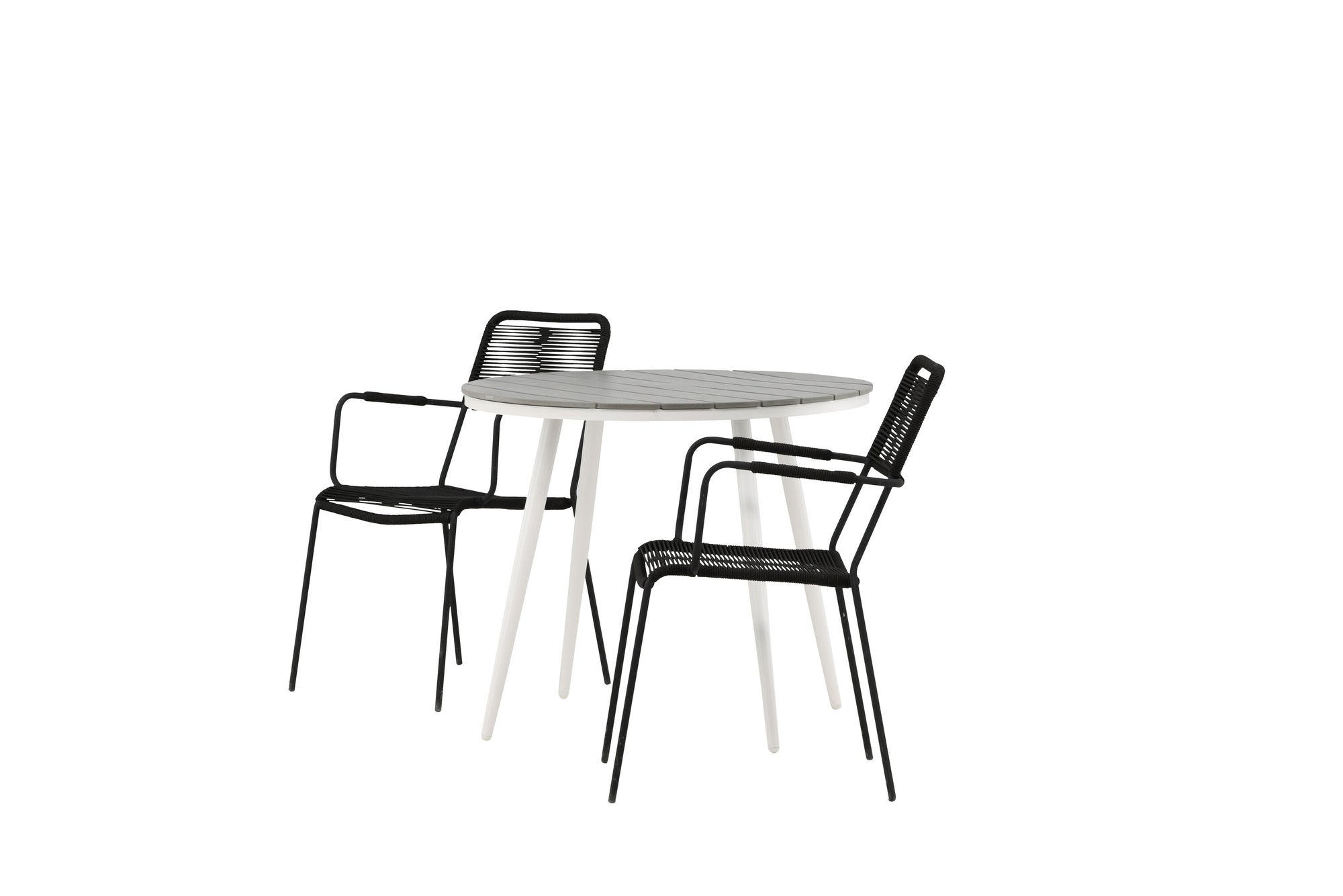 Venture Home Break - spisebord rund- White / Grey - Alu / Aintwood - 90ø _1+ Lindos Armchair - Black Alu / Black Rope _2
