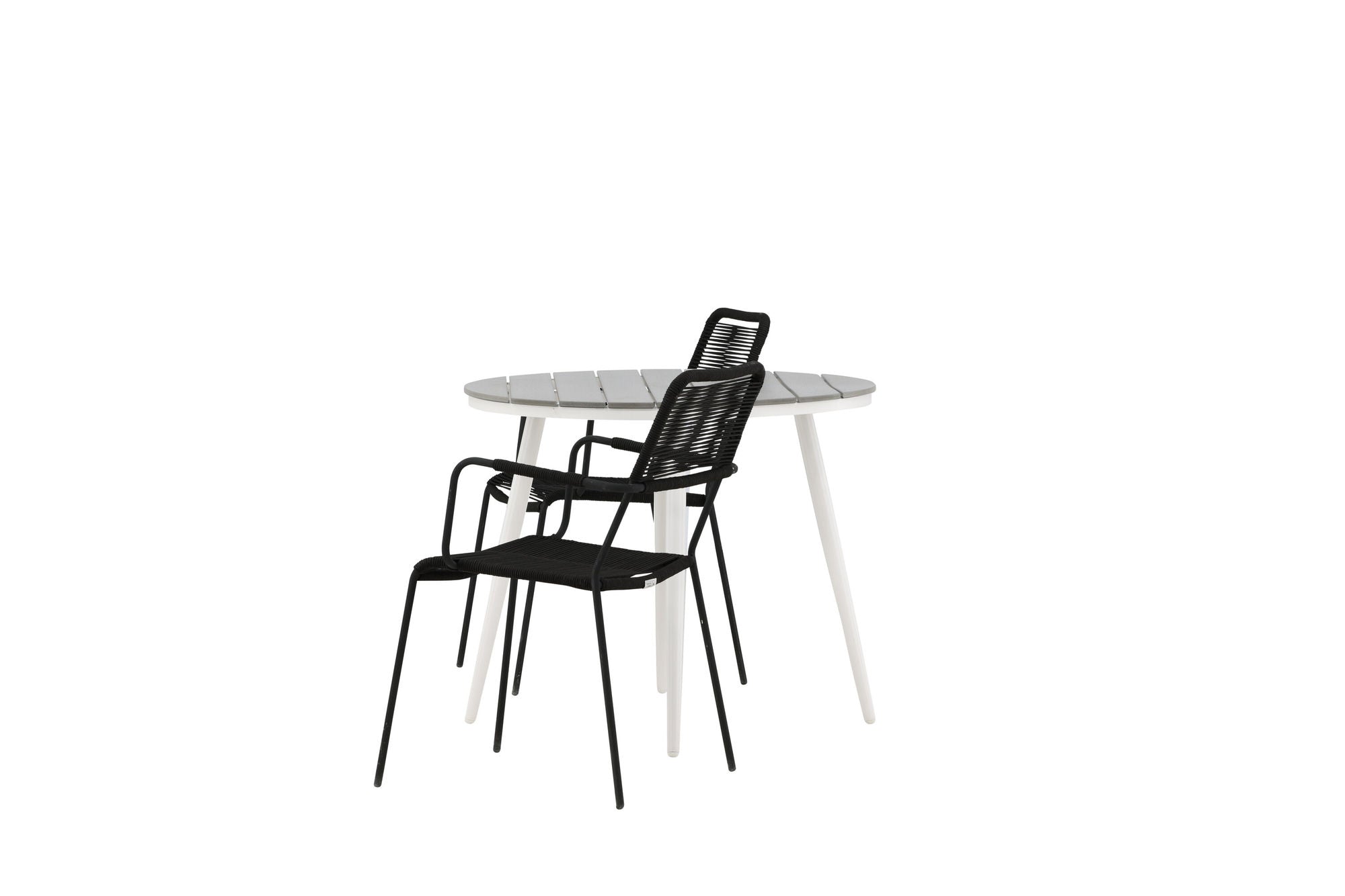 Venture Home Break - spisebord rund- White / Grey - Alu / Aintwood - 90ø _1+ Lindos Armchair - Black Alu / Black Rope _2
