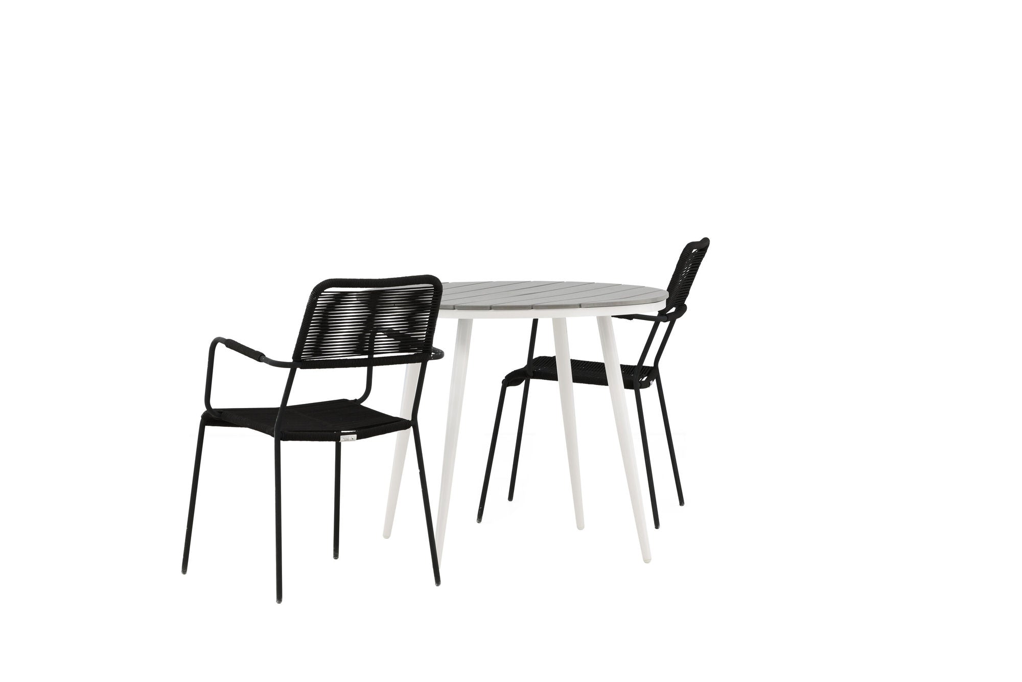 Venture Home Break - spisebord rund- White / Grey - Alu / Aintwood - 90ø _1+ Lindos Armchair - Black Alu / Black Rope _2