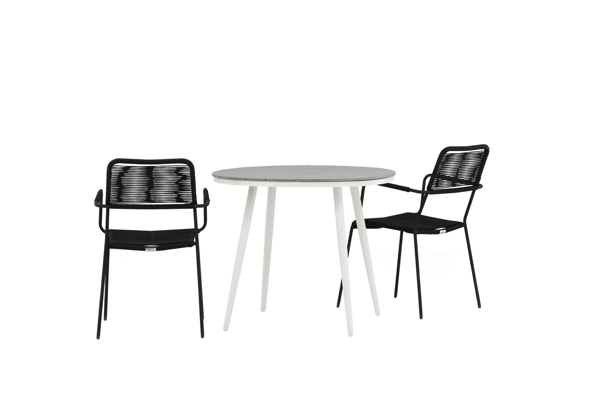Venture Home Break - spisebord rund- White / Grey - Alu / Aintwood - 90ø _1+ Lindos Armchair - Black Alu / Black Rope _2