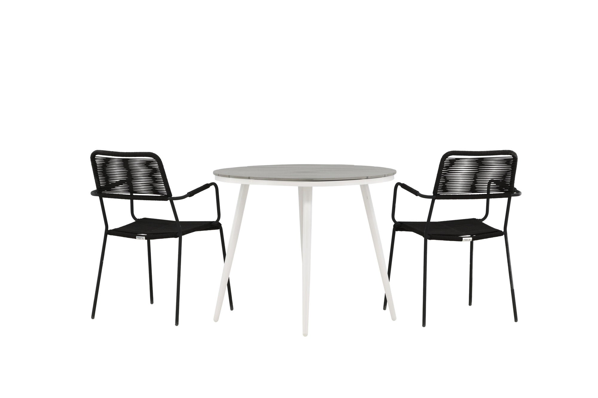 Venture Home Break - spisebord rund- White / Grey - Alu / Aintwood - 90ø _1+ Lindos Armchair - Black Alu / Black Rope _2