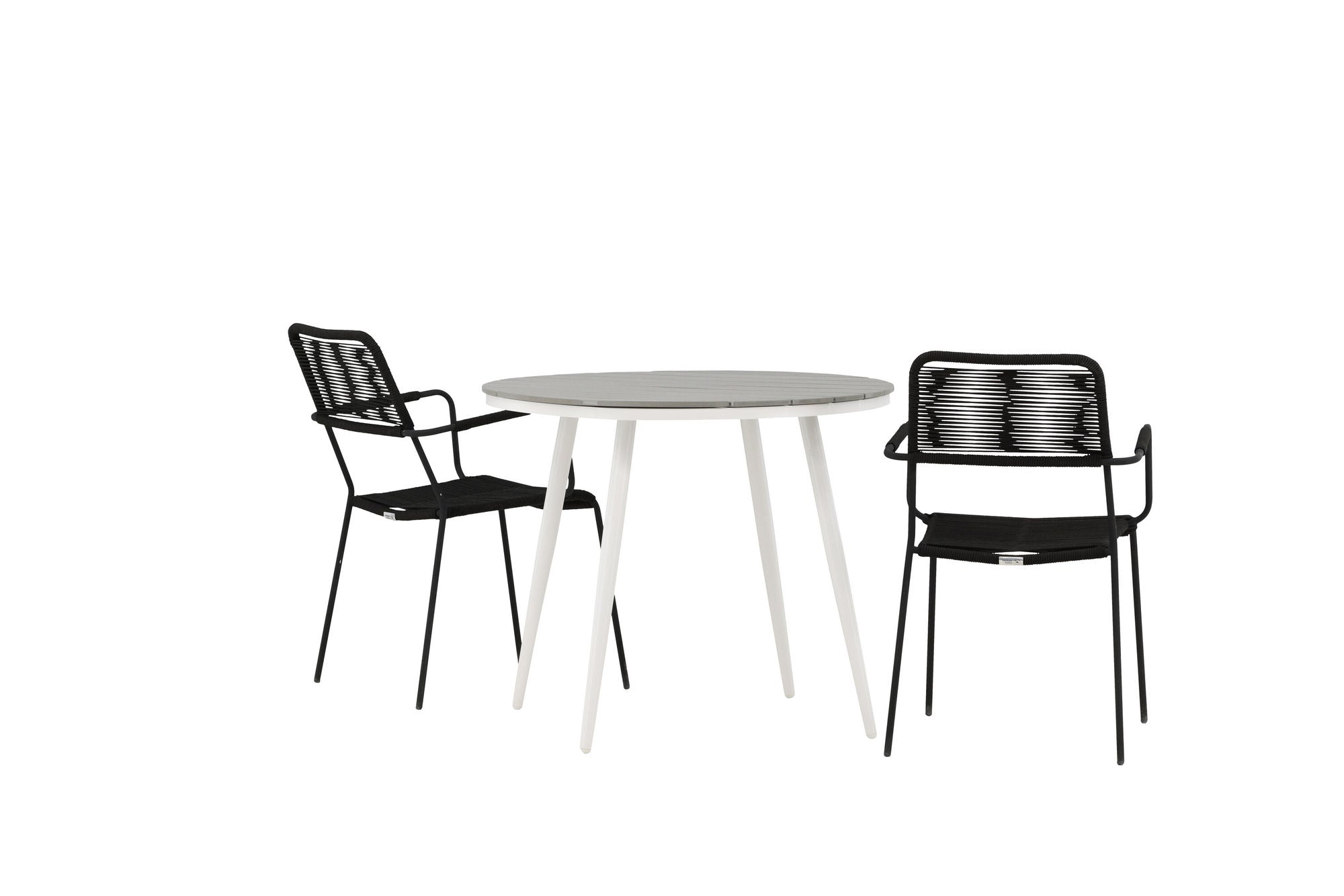 Venture Home Break - spisebord rund- White / Grey - Alu / Aintwood - 90ø _1+ Lindos Armchair - Black Alu / Black Rope _2