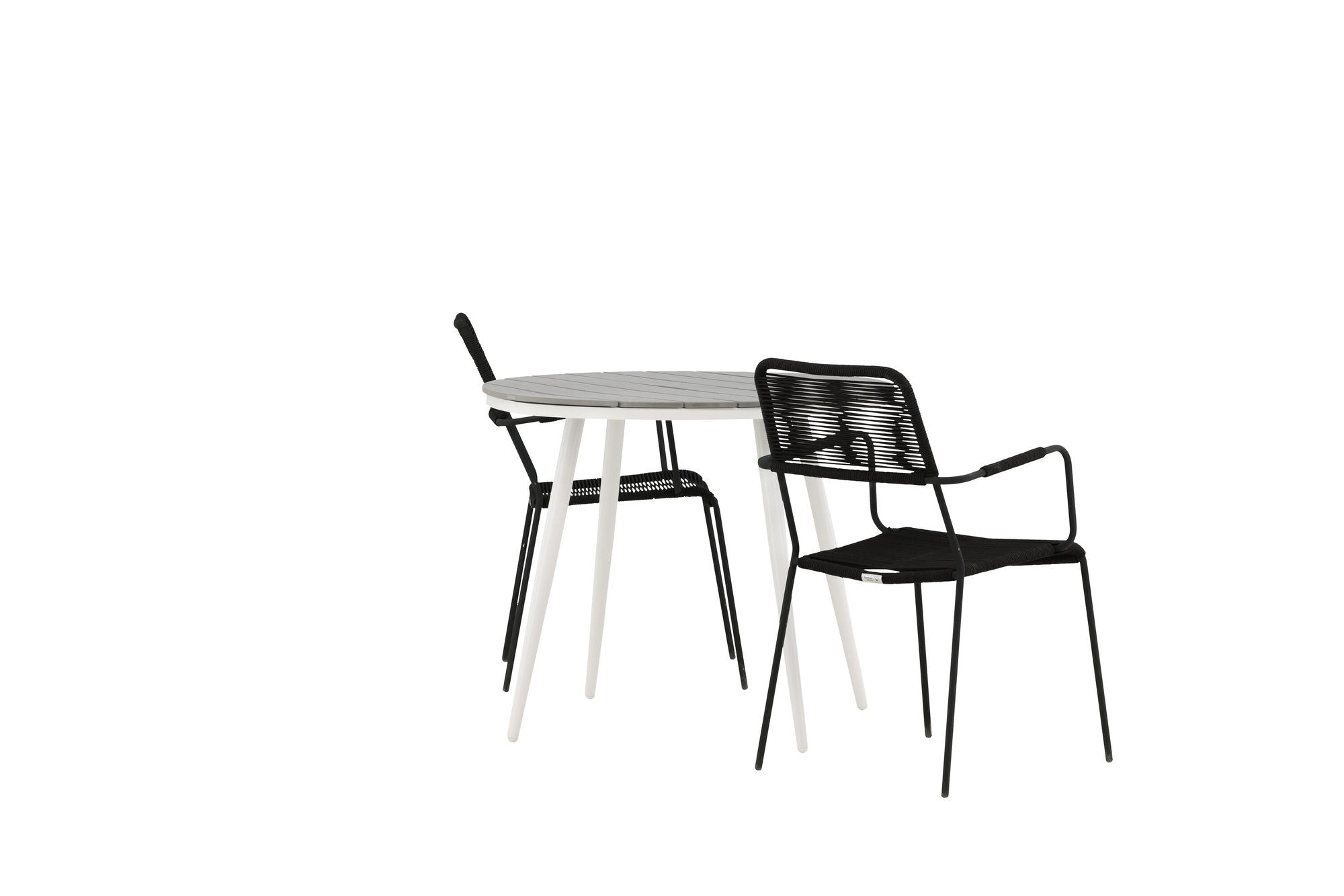 Venture Home Break - spisebord rund- White / Grey - Alu / Aintwood - 90ø _1+ Lindos Armchair - Black Alu / Black Rope _2