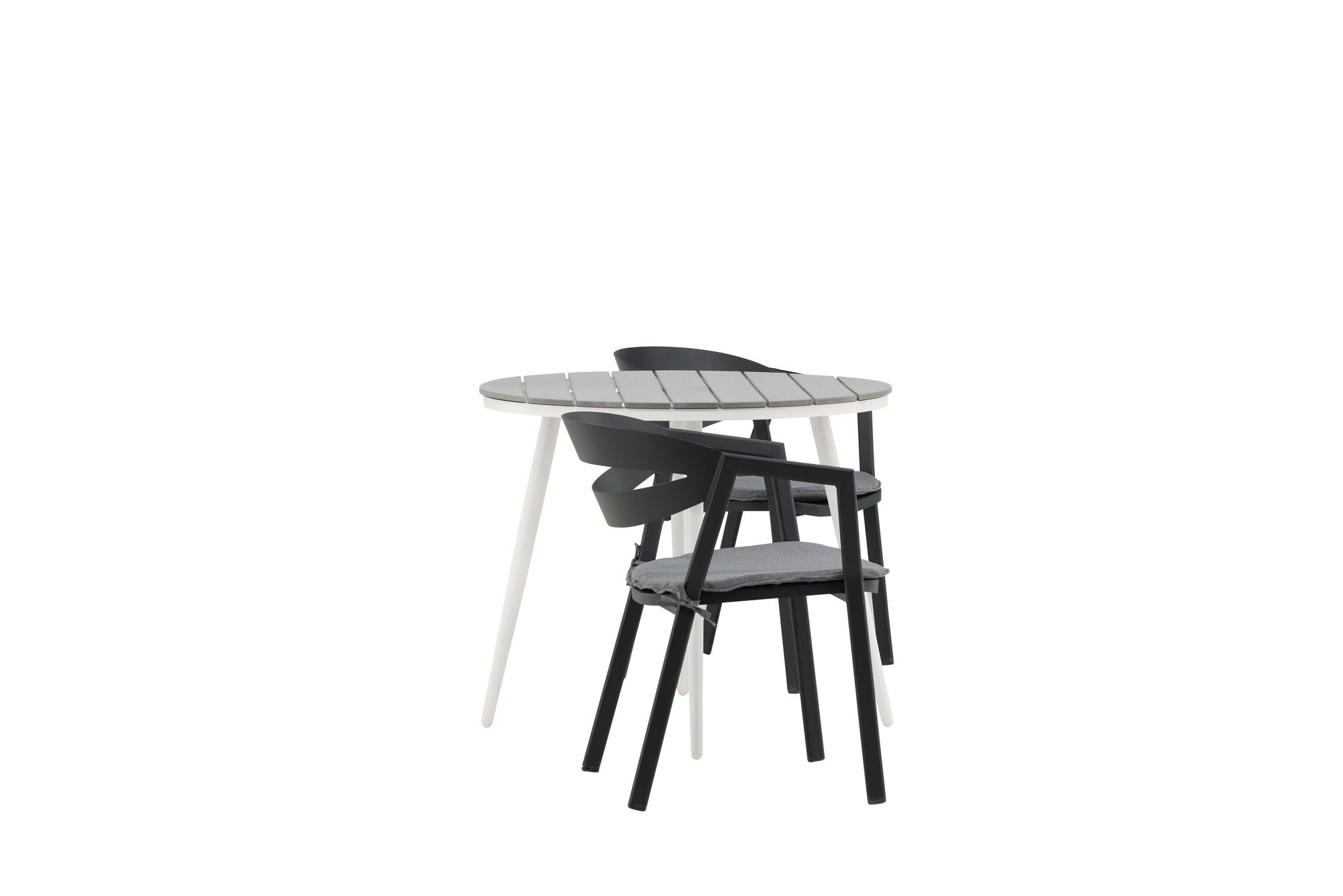 Venture Home Break - spisebord rund- White / Grey - Alu / Aintwood - 90ø _1+ Slit - Spisebordsstol inc Cushion- Black /Grey - Aluminium - _2