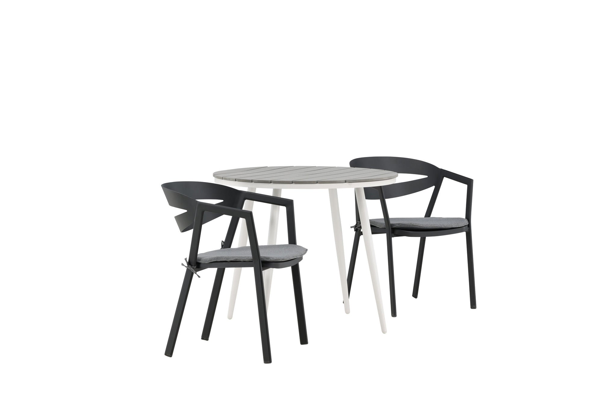 Venture Home Break - spisebord rund- White / Grey - Alu / Aintwood - 90ø _1+ Slit - Spisebordsstol inc Cushion- Black /Grey - Aluminium - _2