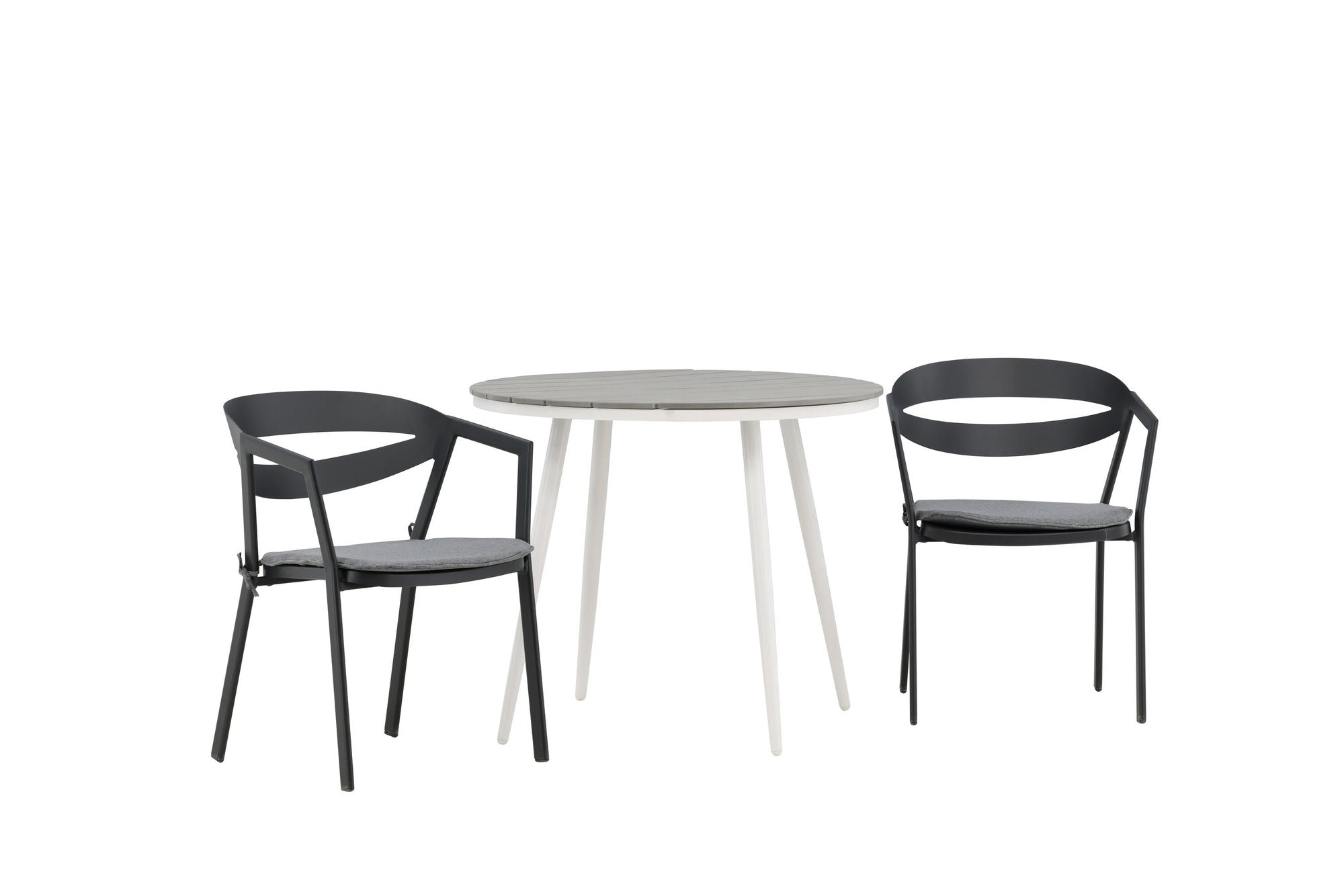 Venture Home Break - spisebord rund- White / Grey - Alu / Aintwood - 90ø _1+ Slit - Spisebordsstol inc Cushion- Black /Grey - Aluminium - _2