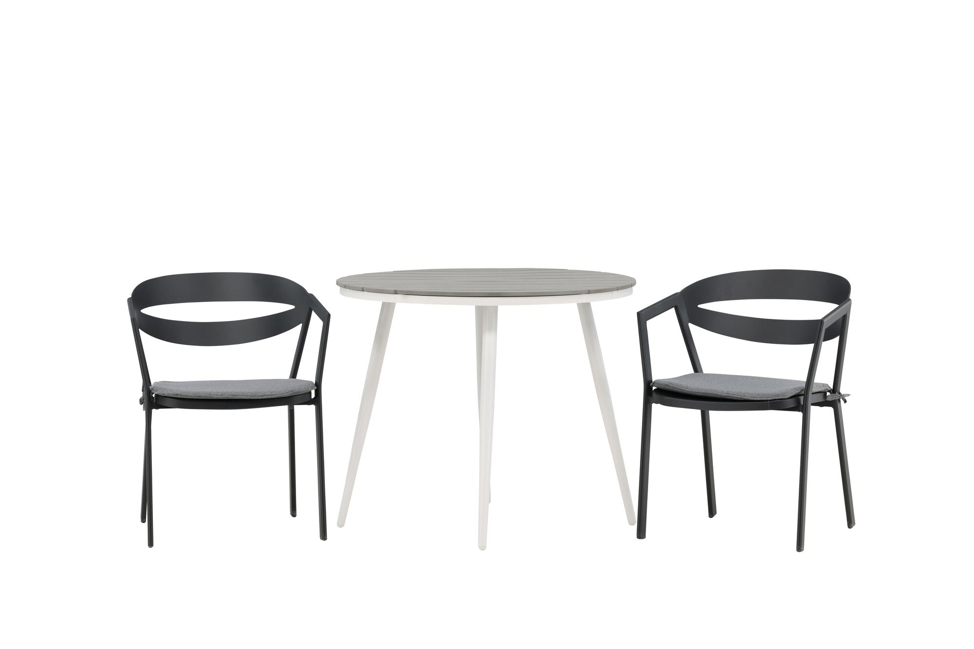 Venture Home Break - spisebord rund- White / Grey - Alu / Aintwood - 90ø _1+ Slit - Spisebordsstol inc Cushion- Black /Grey - Aluminium - _2