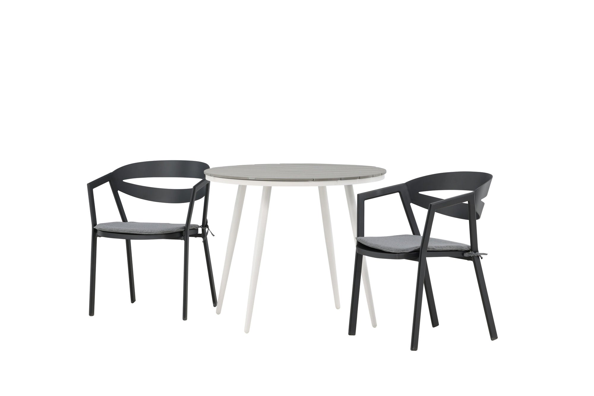 Venture Home Break - spisebord rund- White / Grey - Alu / Aintwood - 90ø _1+ Slit - Spisebordsstol inc Cushion- Black /Grey - Aluminium - _2