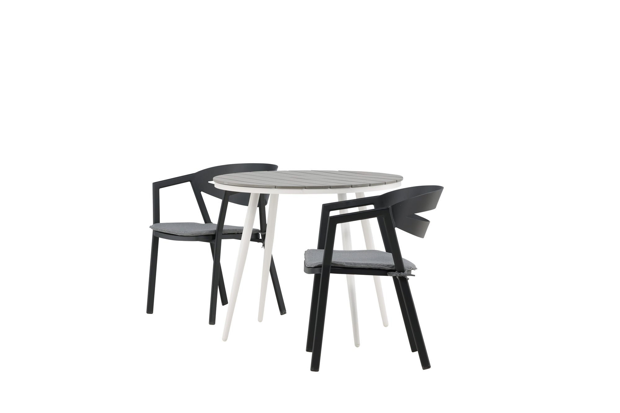 Venture Home Break - spisebord rund- White / Grey - Alu / Aintwood - 90ø _1+ Slit - Spisebordsstol inc Cushion- Black /Grey - Aluminium - _2