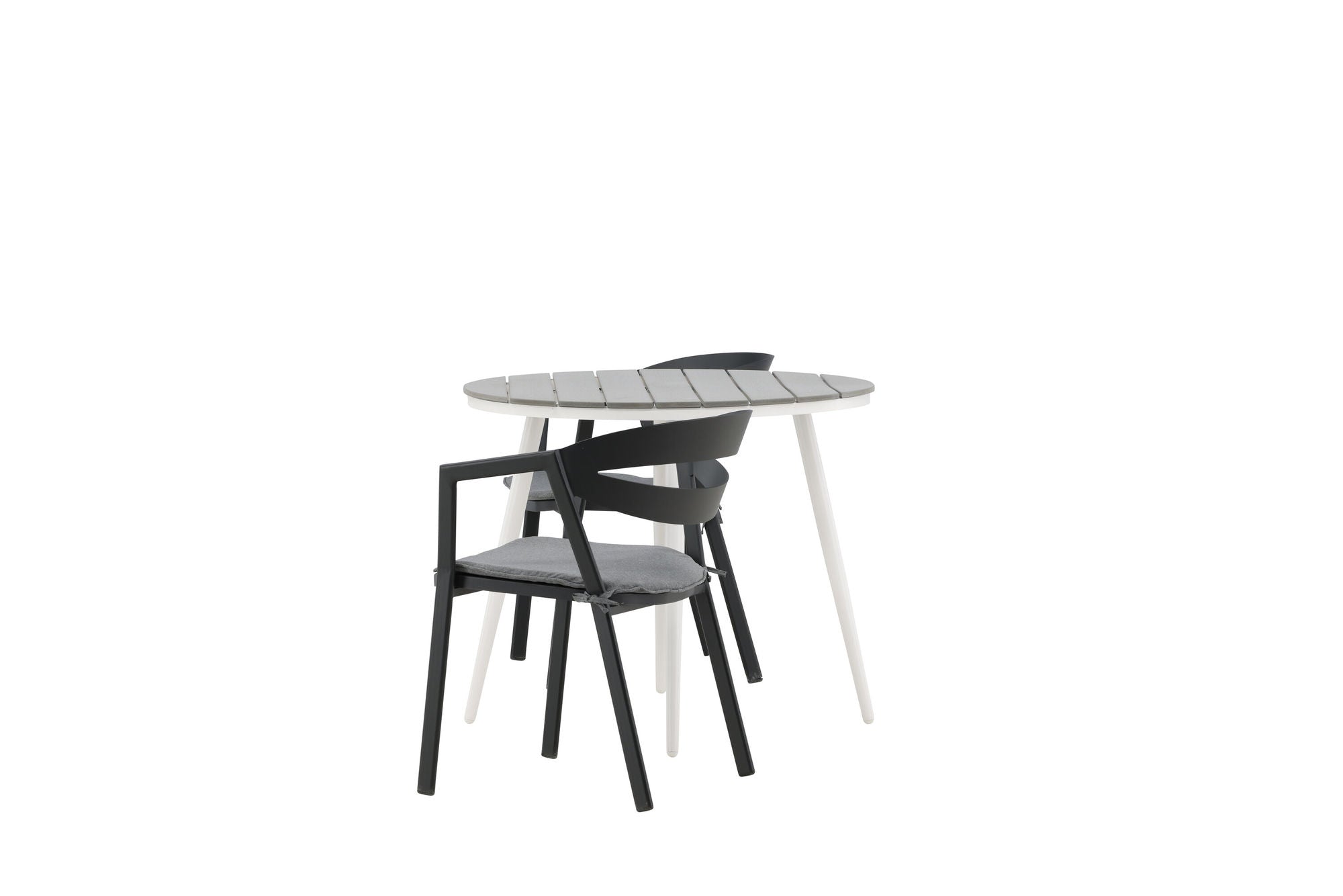 Venture Home Break - spisebord rund- White / Grey - Alu / Aintwood - 90ø _1+ Slit - Spisebordsstol inc Cushion- Black /Grey - Aluminium - _2