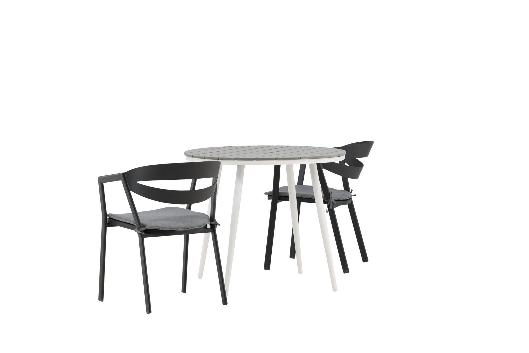 Venture Home Break - spisebord rund- White / Grey - Alu / Aintwood - 90ø _1+ Slit - Spisebordsstol inc Cushion- Black /Grey - Aluminium - _2