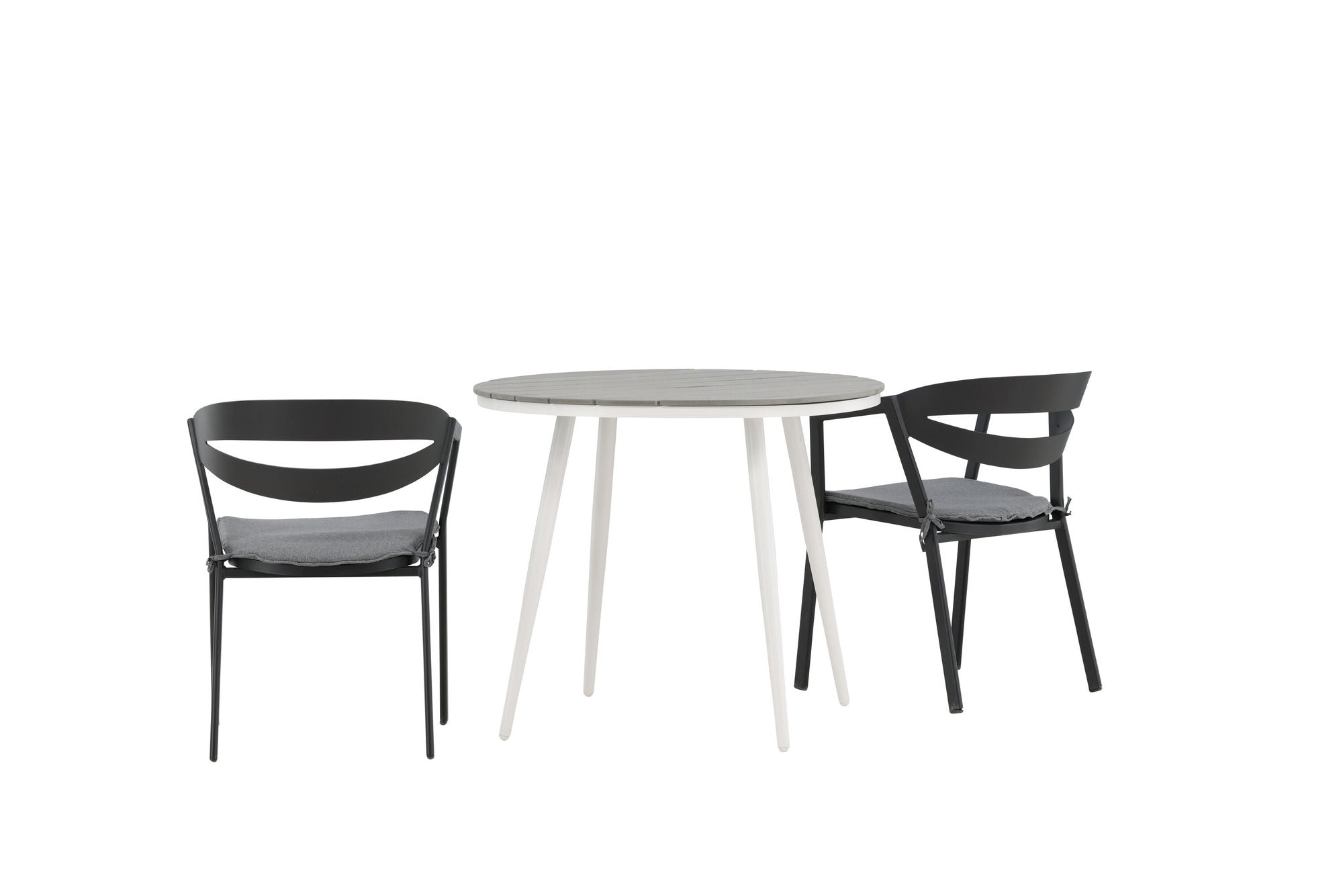 Venture Home Break - spisebord rund- White / Grey - Alu / Aintwood - 90ø _1+ Slit - Spisebordsstol inc Cushion- Black /Grey - Aluminium - _2