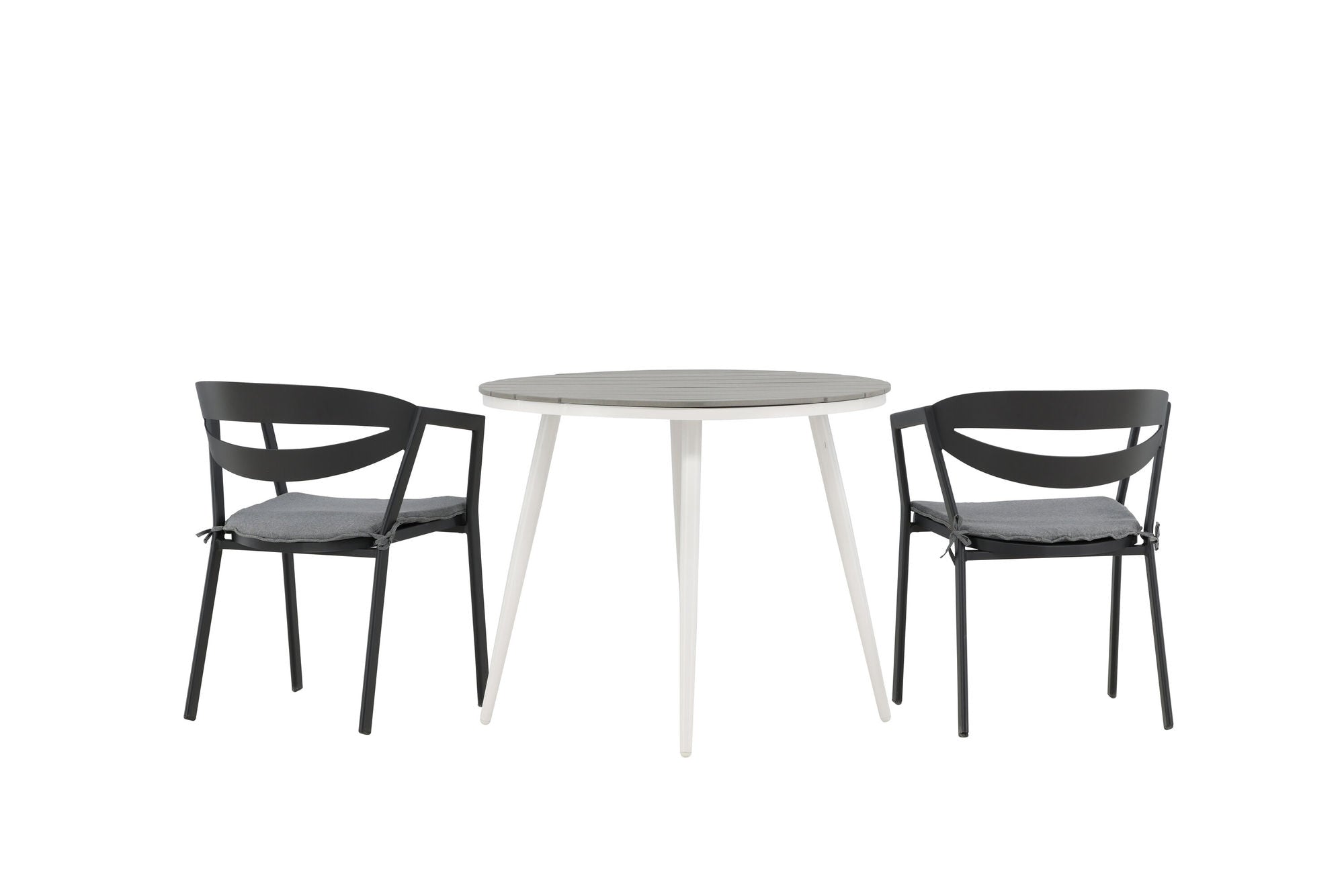 Venture Home Break - spisebord rund- White / Grey - Alu / Aintwood - 90ø _1+ Slit - Spisebordsstol inc Cushion- Black /Grey - Aluminium - _2